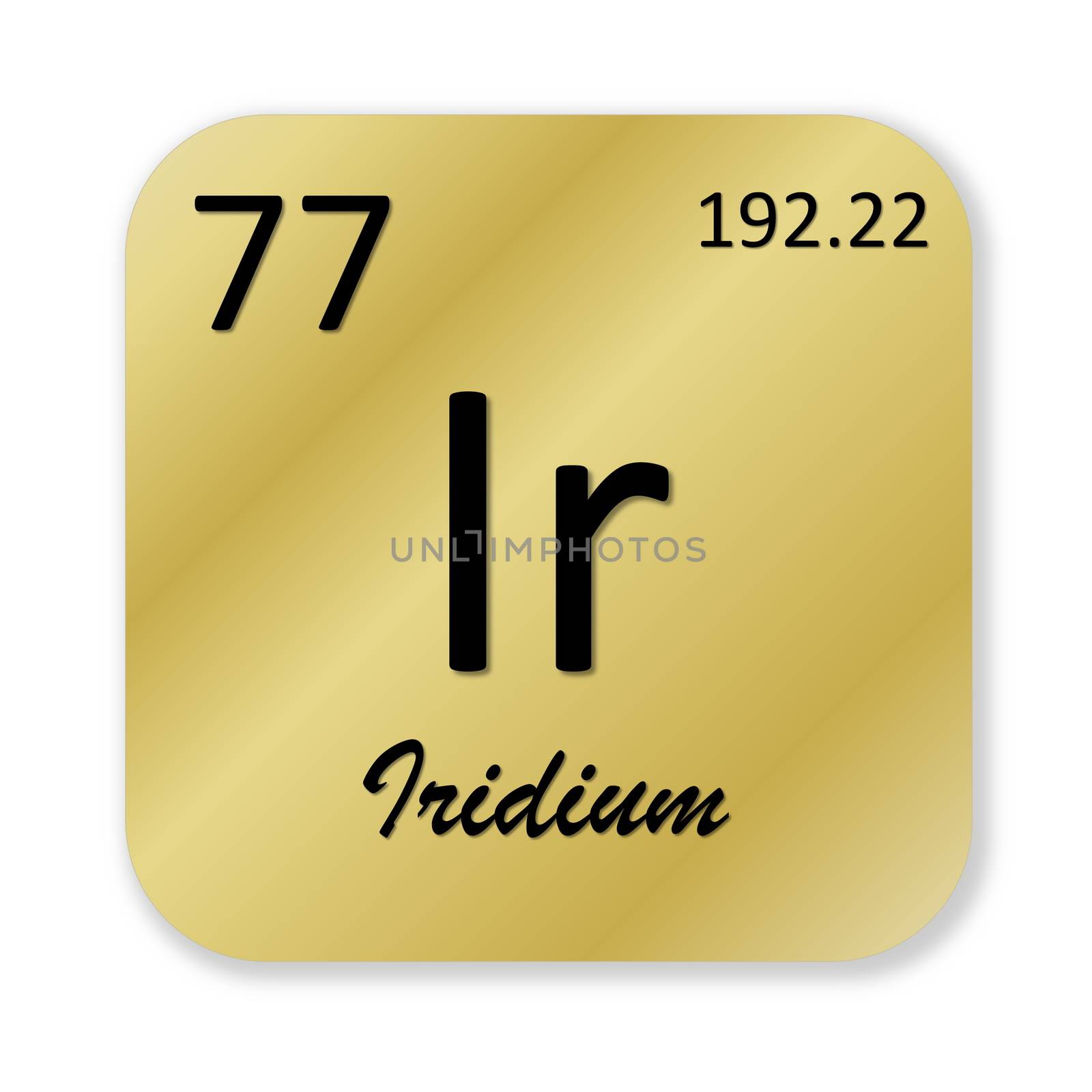 Black iridium element into golden square shape isolated in white background