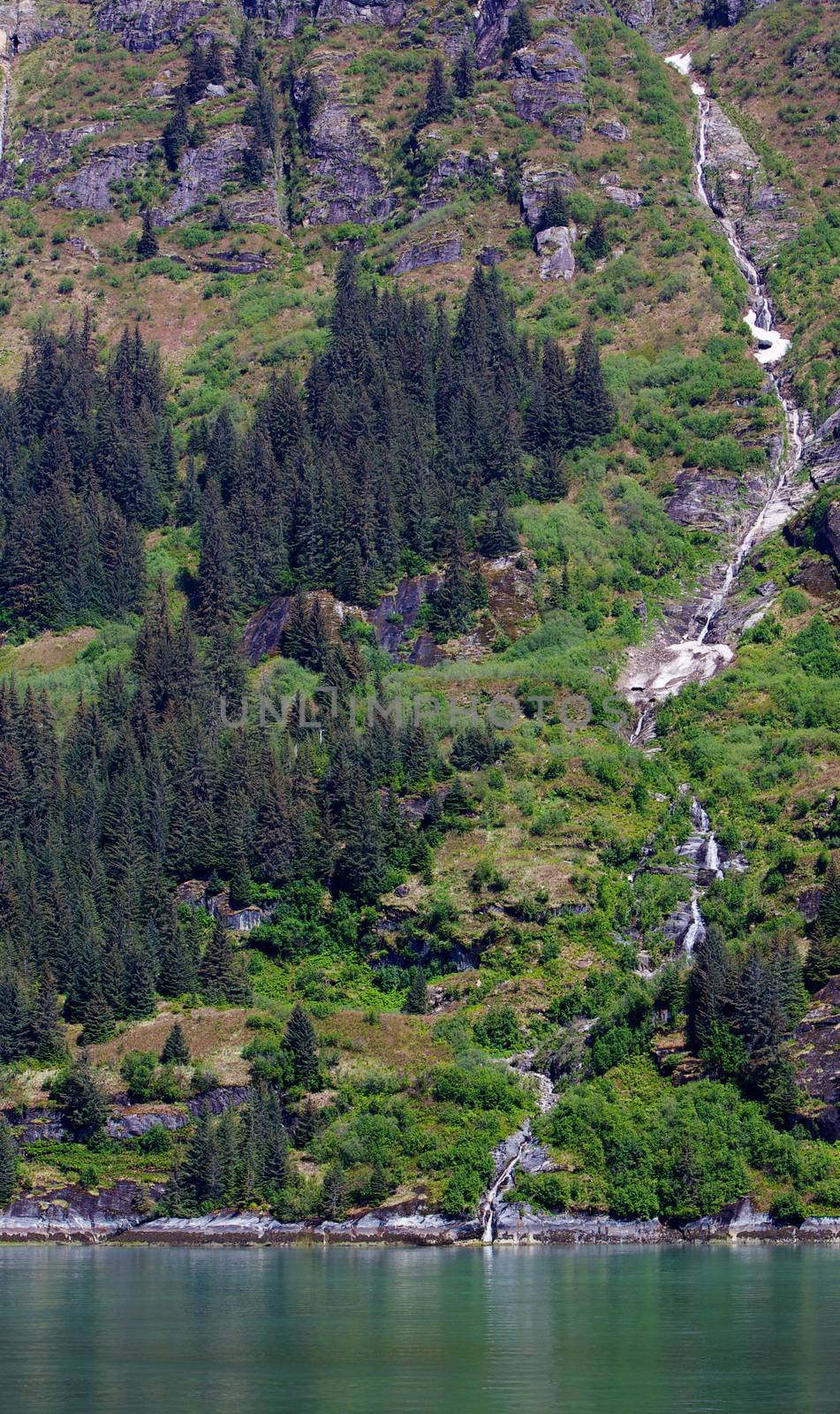 Long creek waterfall into Alaskan Turnagain arm