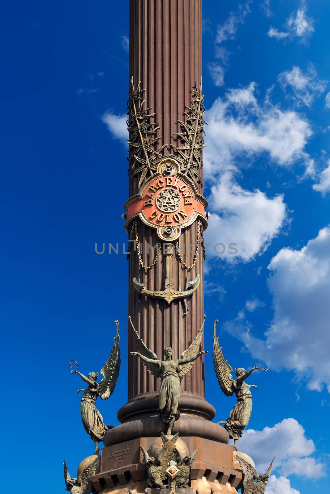 Detail of the column of Barcelona (1888) - Spain, monument dedicated to the famous Italian navigator and explorer Cristorofo Colombo (1451-1506)