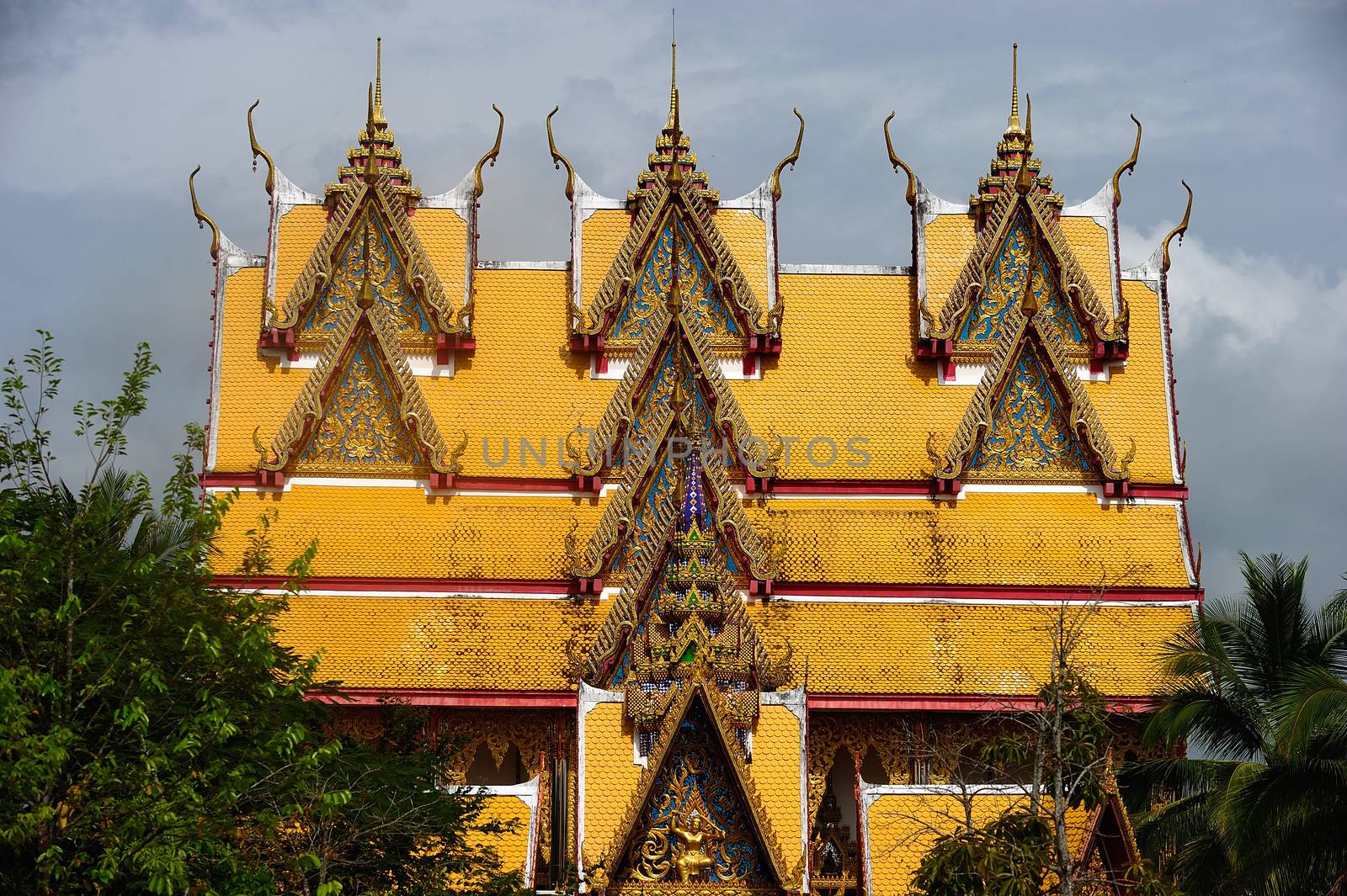 roof of temple in Sangkraburi, Kanchanaburi, Thailand by think4photop