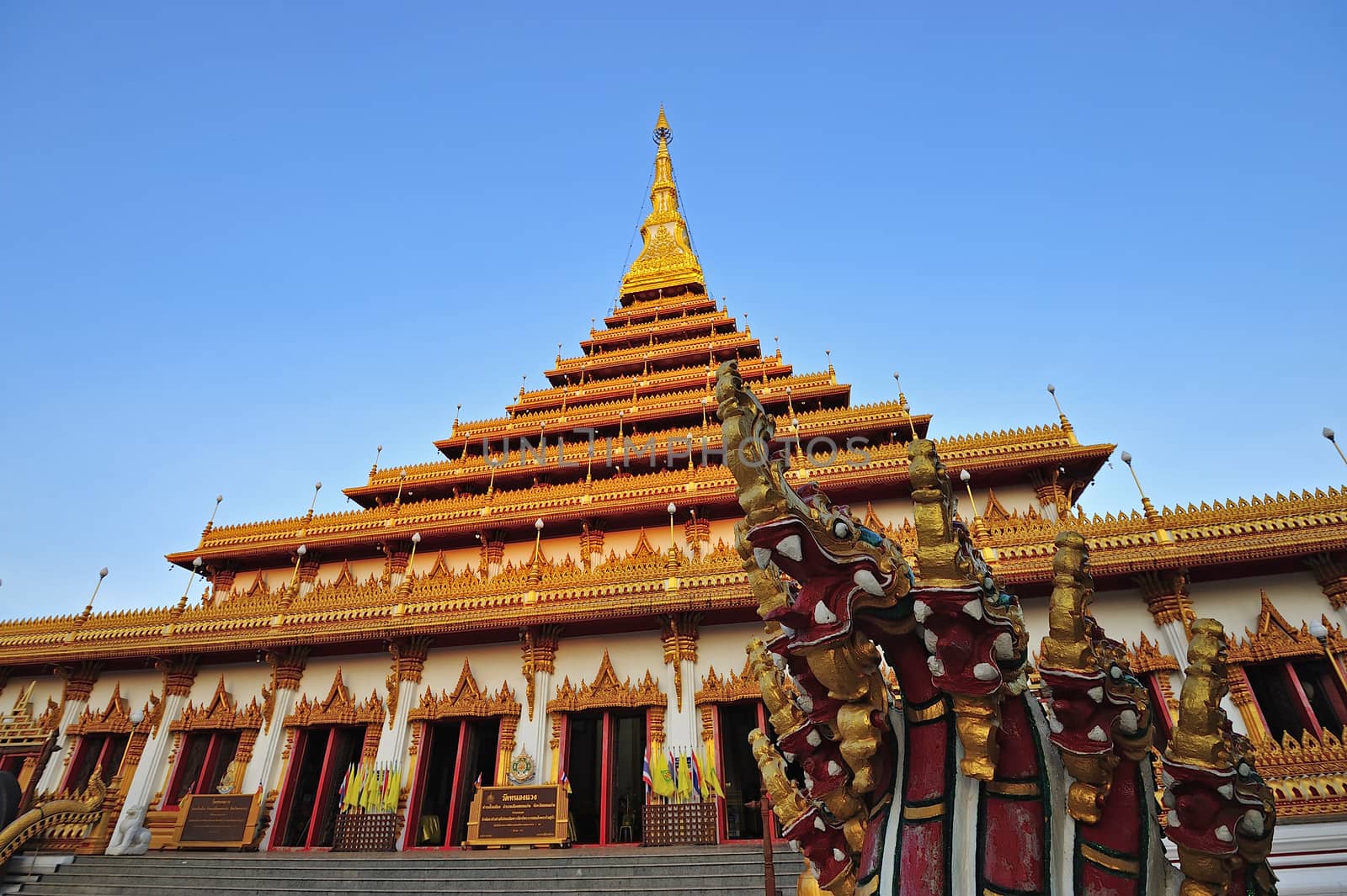 Golden pagoda at Wat Nong Wang temple, Khonkaen Thailand
