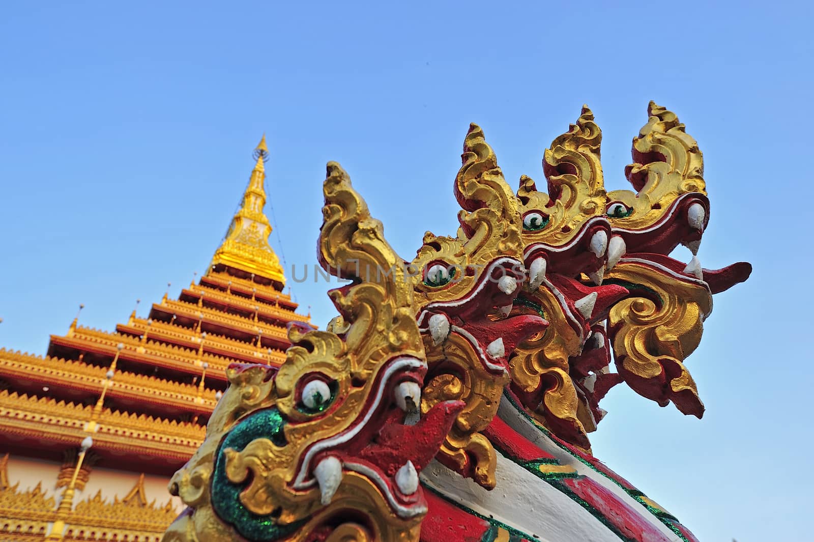 Golden pagoda at Wat Nong Wang temple, Khonkaen Thailand by think4photop