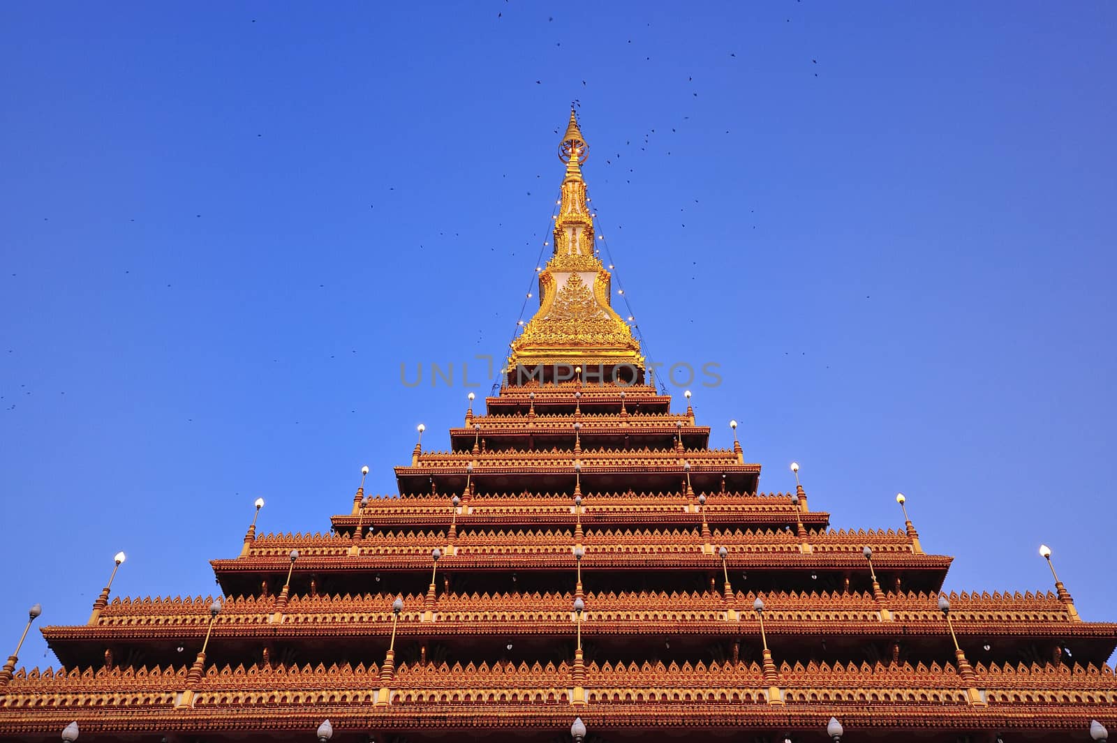 Golden pagoda at Wat Nong Wang temple, Khonkaen Thailand