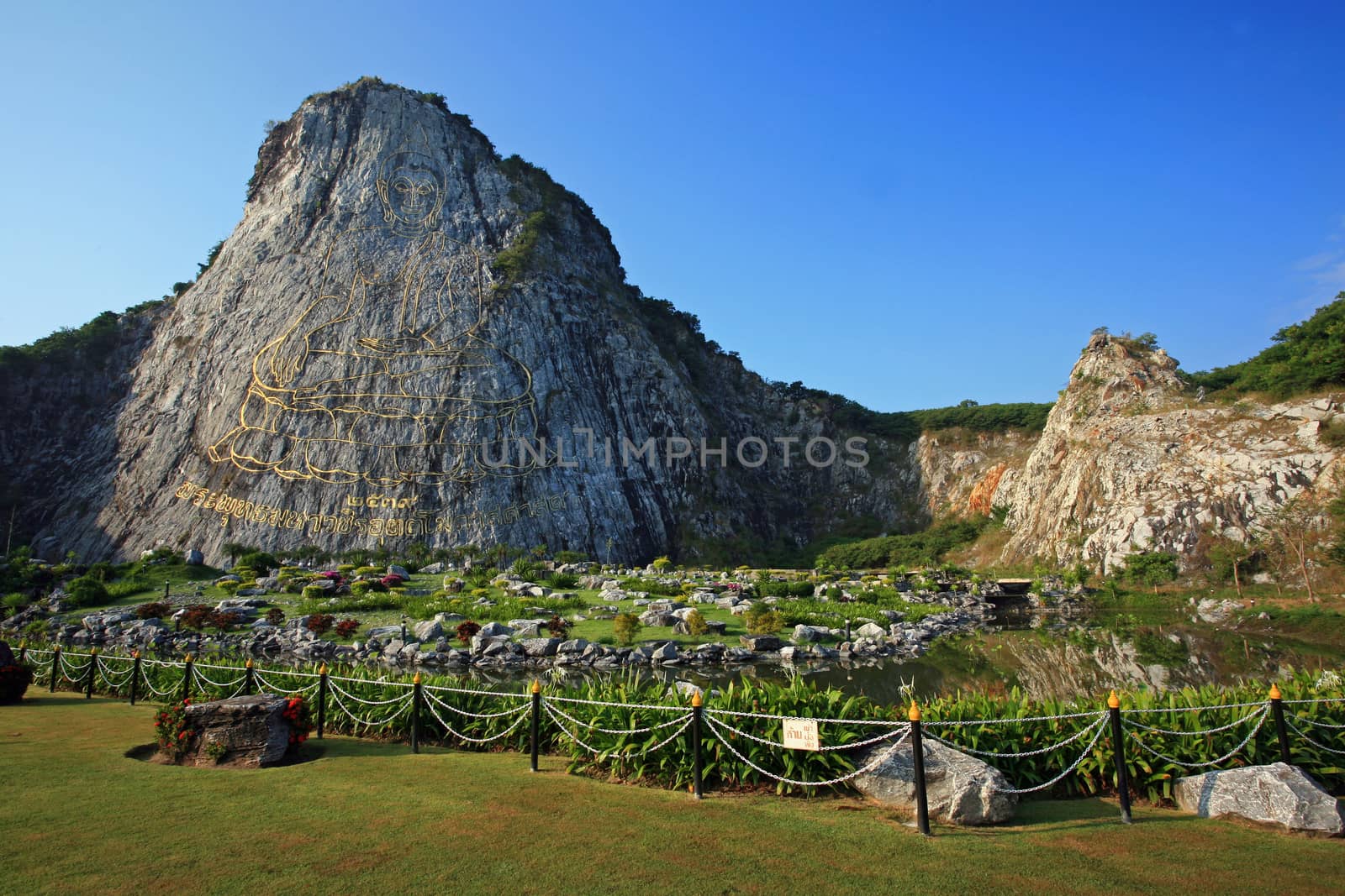 The most biggest buddha engraved with laser beam with 109 meters height. Stay at Chonburi, Thailand