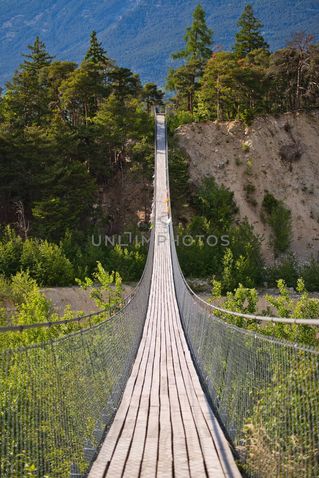 Hanging bridge over seasonal river by furzyk73