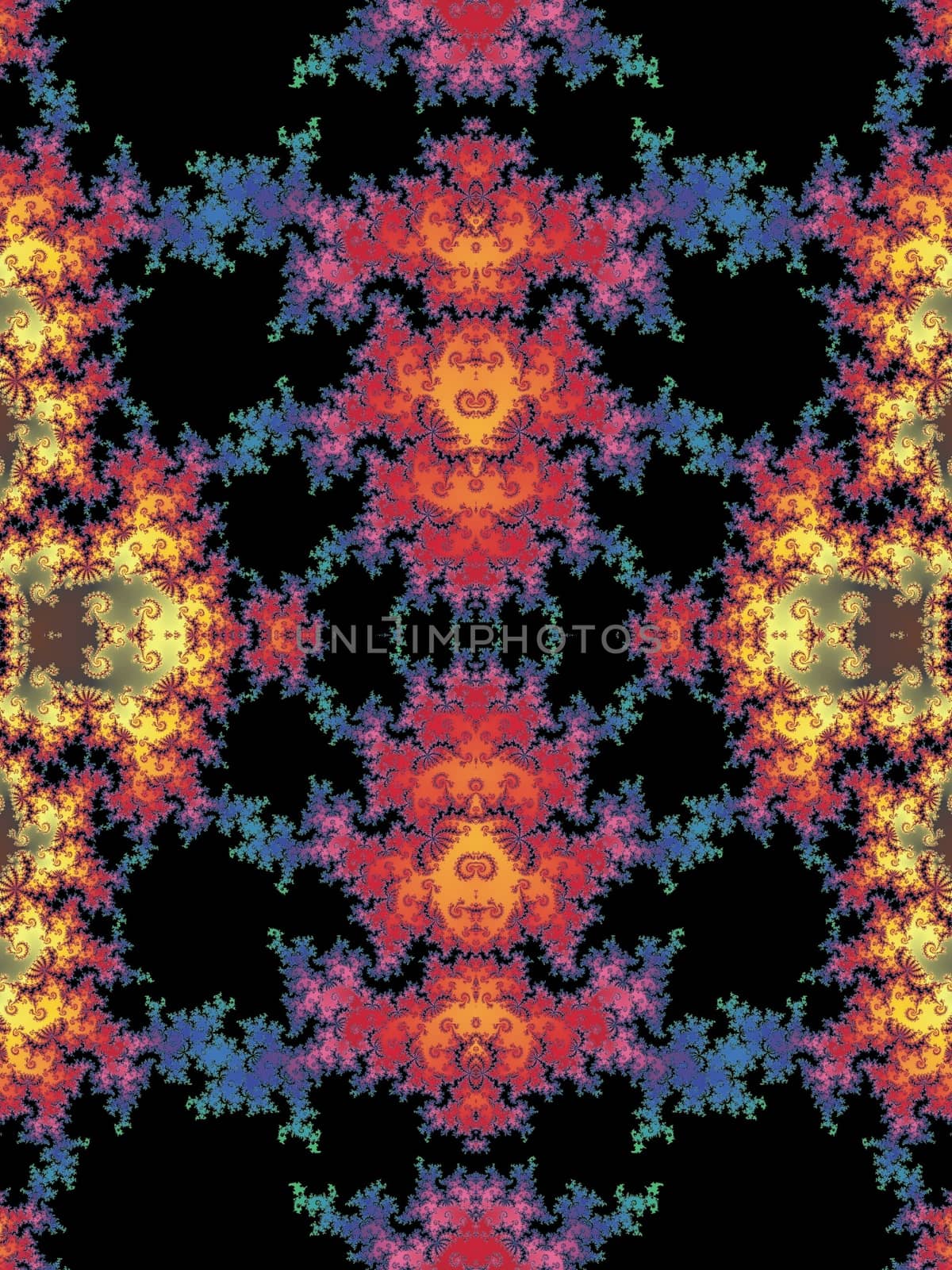 Digital computer graphic - patterned fractal background with spiral for design.