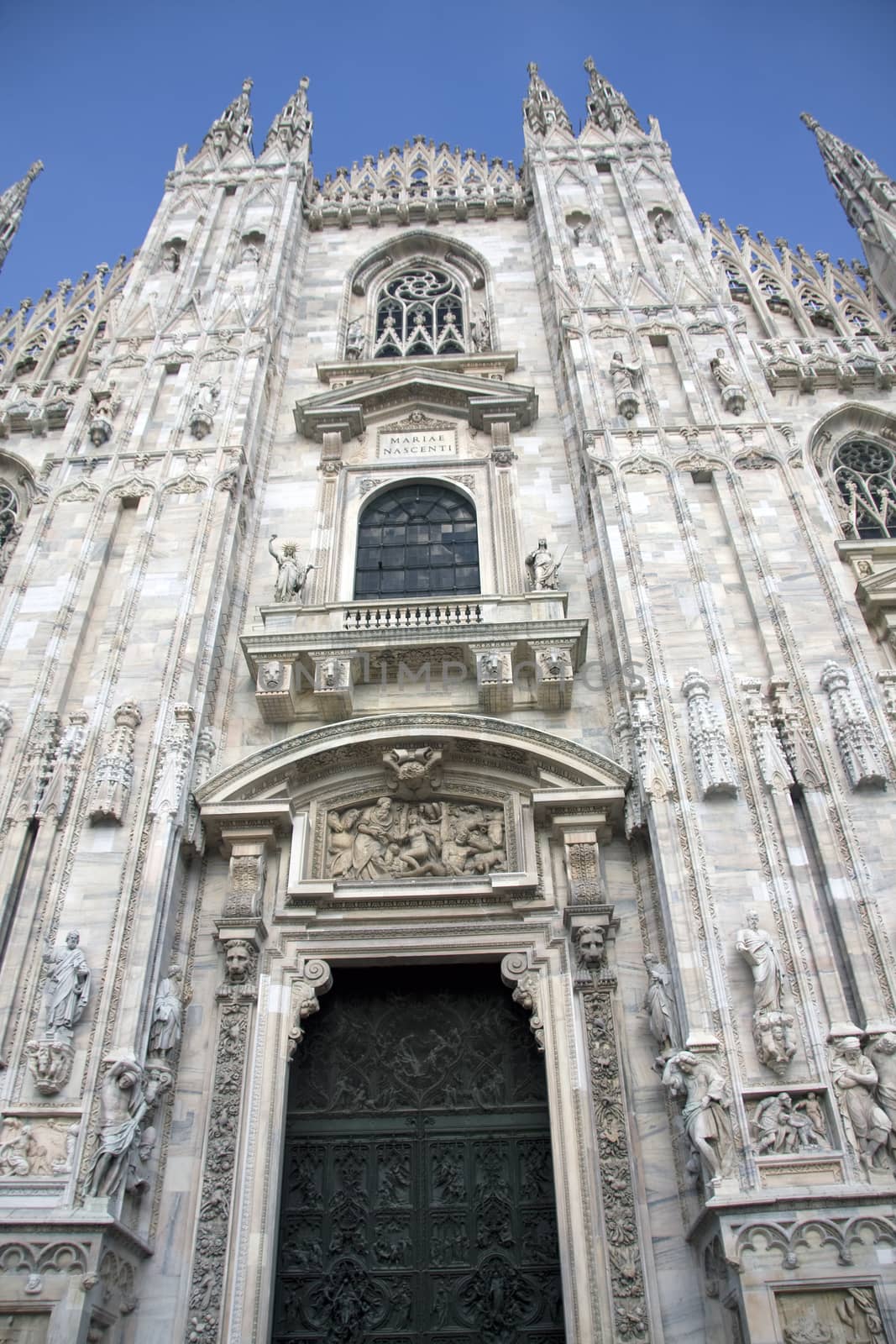 Front side of the Duomo, cathedral in Milan, Italy.