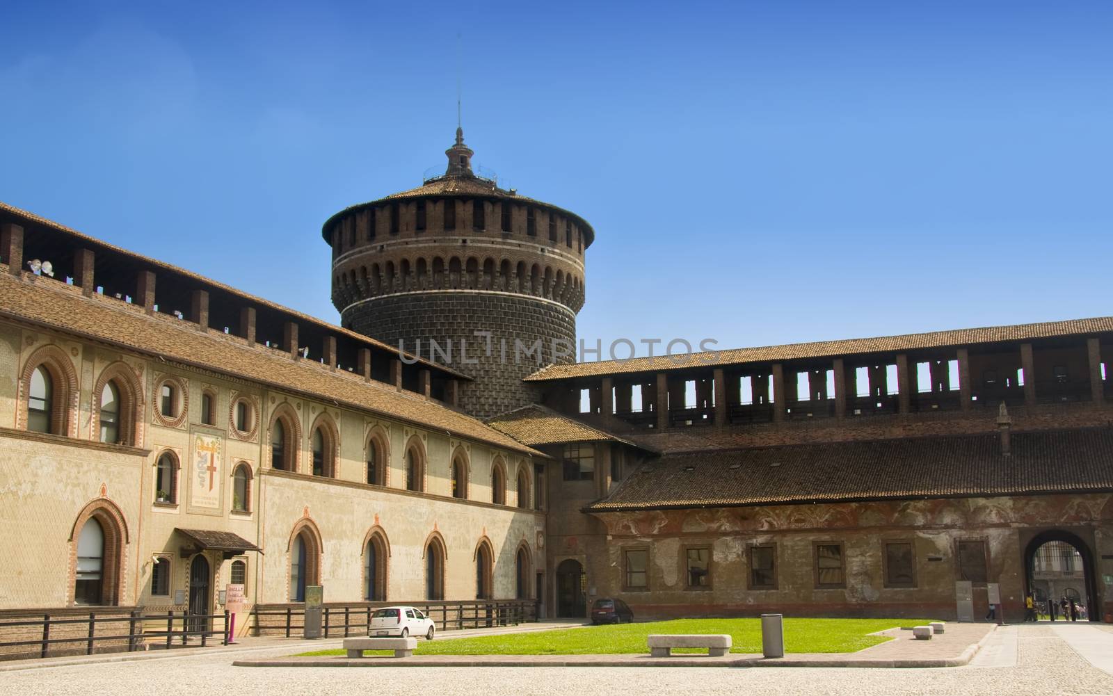 Tower of the Sforzesco Castle, in Milan, Italy.