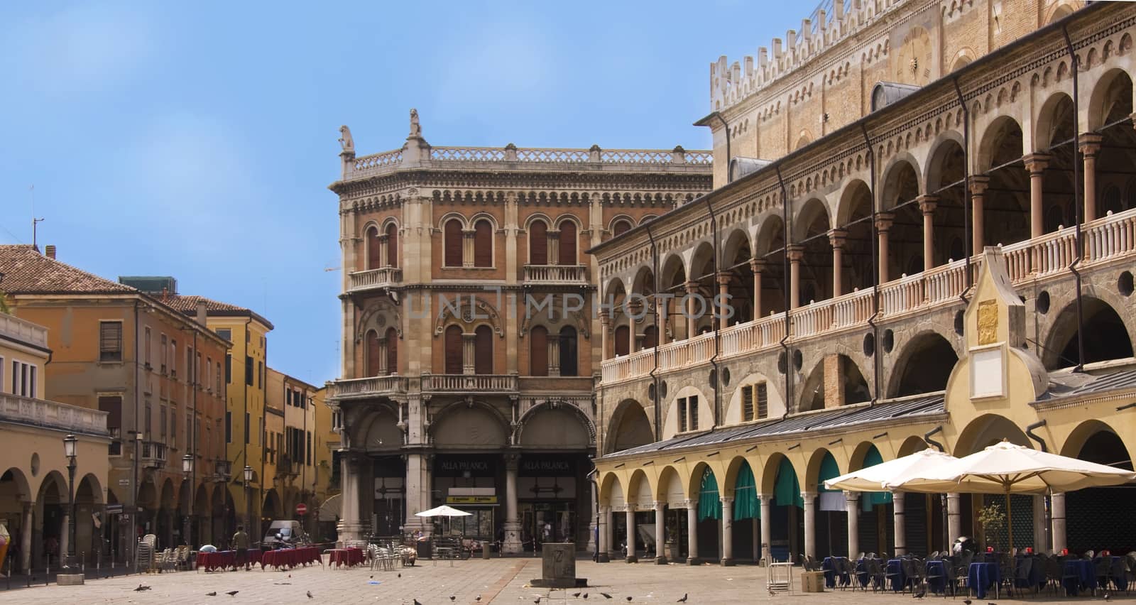 Palazzo della Ragione, palace in Padua and the fruit market square, Italy