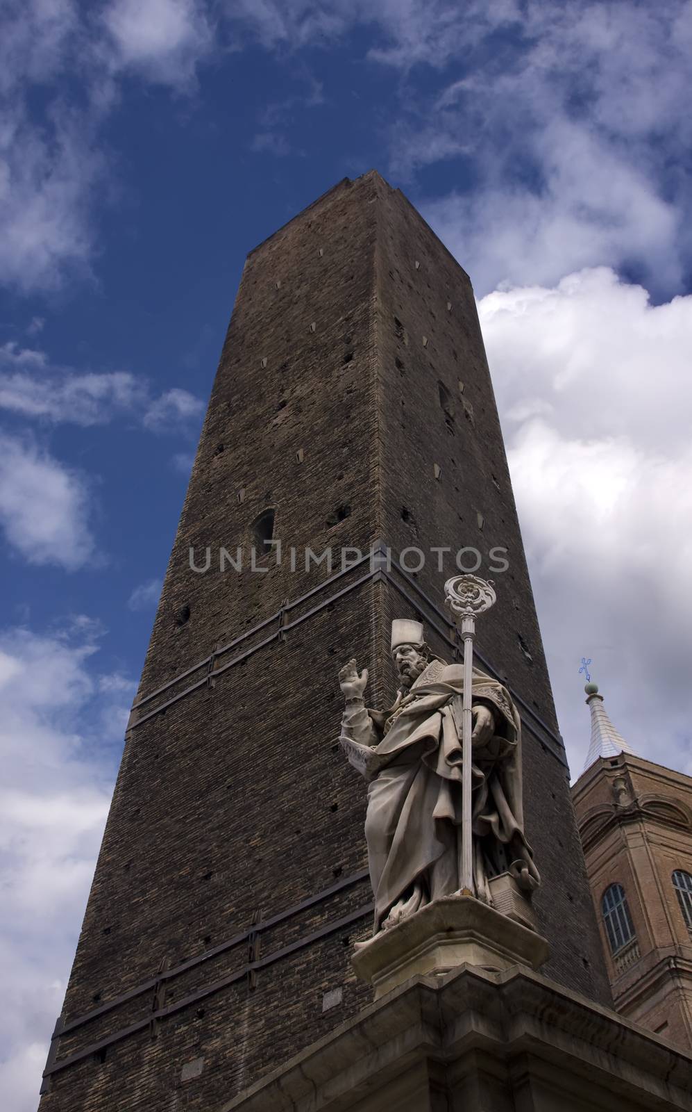 Asinelli Tower and Saint Petronius Statue in Bologna by fotoecho