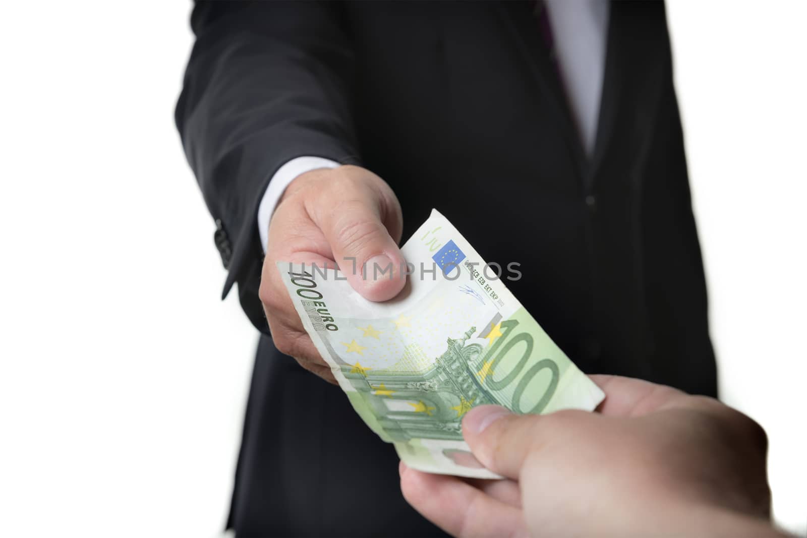 Businessman in dark suit receives a bill