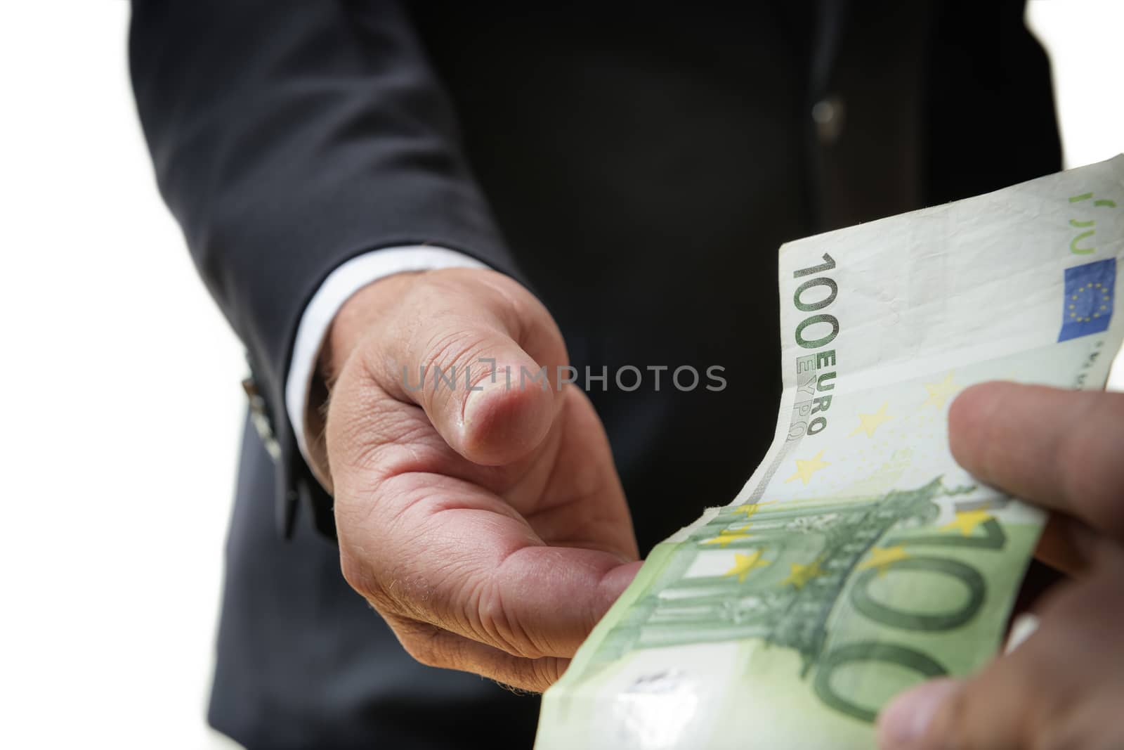 Businessman in dark suit receives a bill