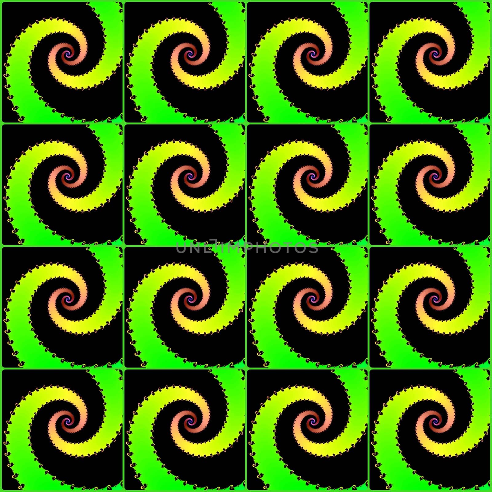 Digital computer graphic - seamless decorative pattern with fractal helix in a green colors for design.
