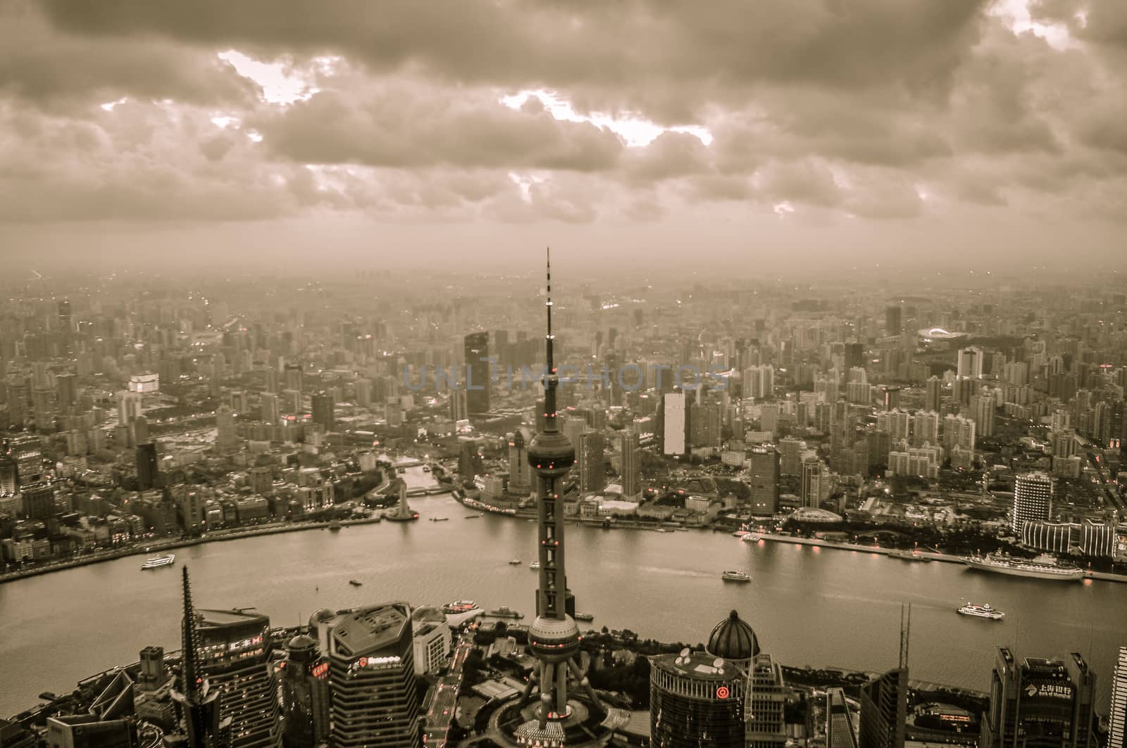 Shanghai, China - August 6, 2011: Cityscape Skyline taken from t by weltreisendertj