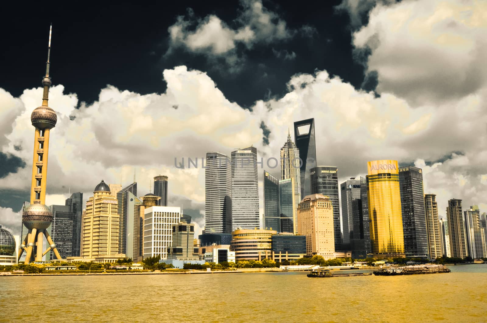 Shanghai, China - August 6, 2011: Cityscape Skyline taken from t by weltreisendertj