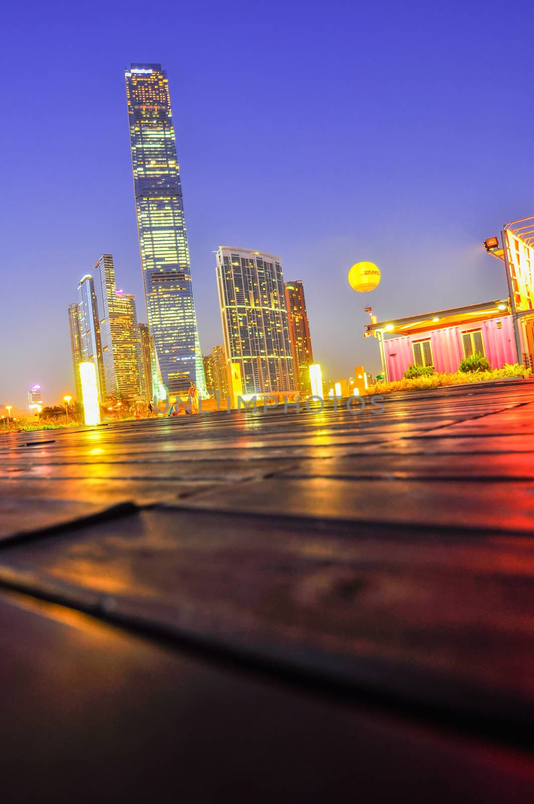 Hong Kong Island skyscrapers at night in China.