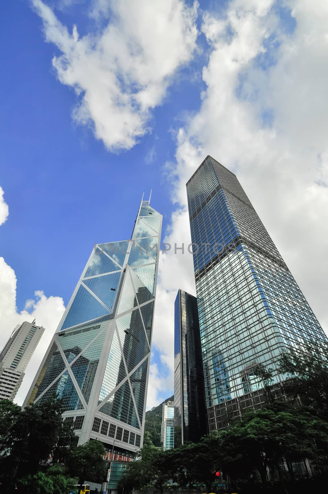 Hong Kong Bank Skysraper with blue sky by weltreisendertj