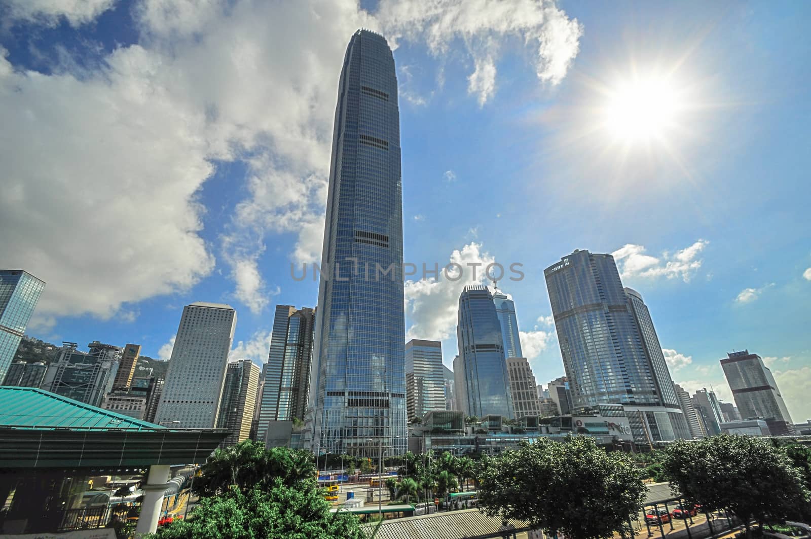 Hong Kong Bank Skysraper with blue sky by weltreisendertj