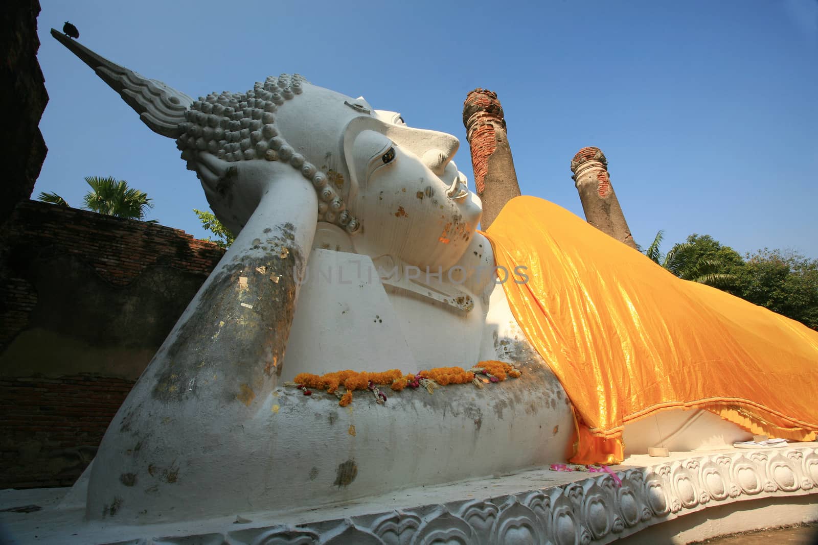 Reclining of buddha, Ancient temple Ayudhaya-Wat Yai Chai Mongkol at thailand