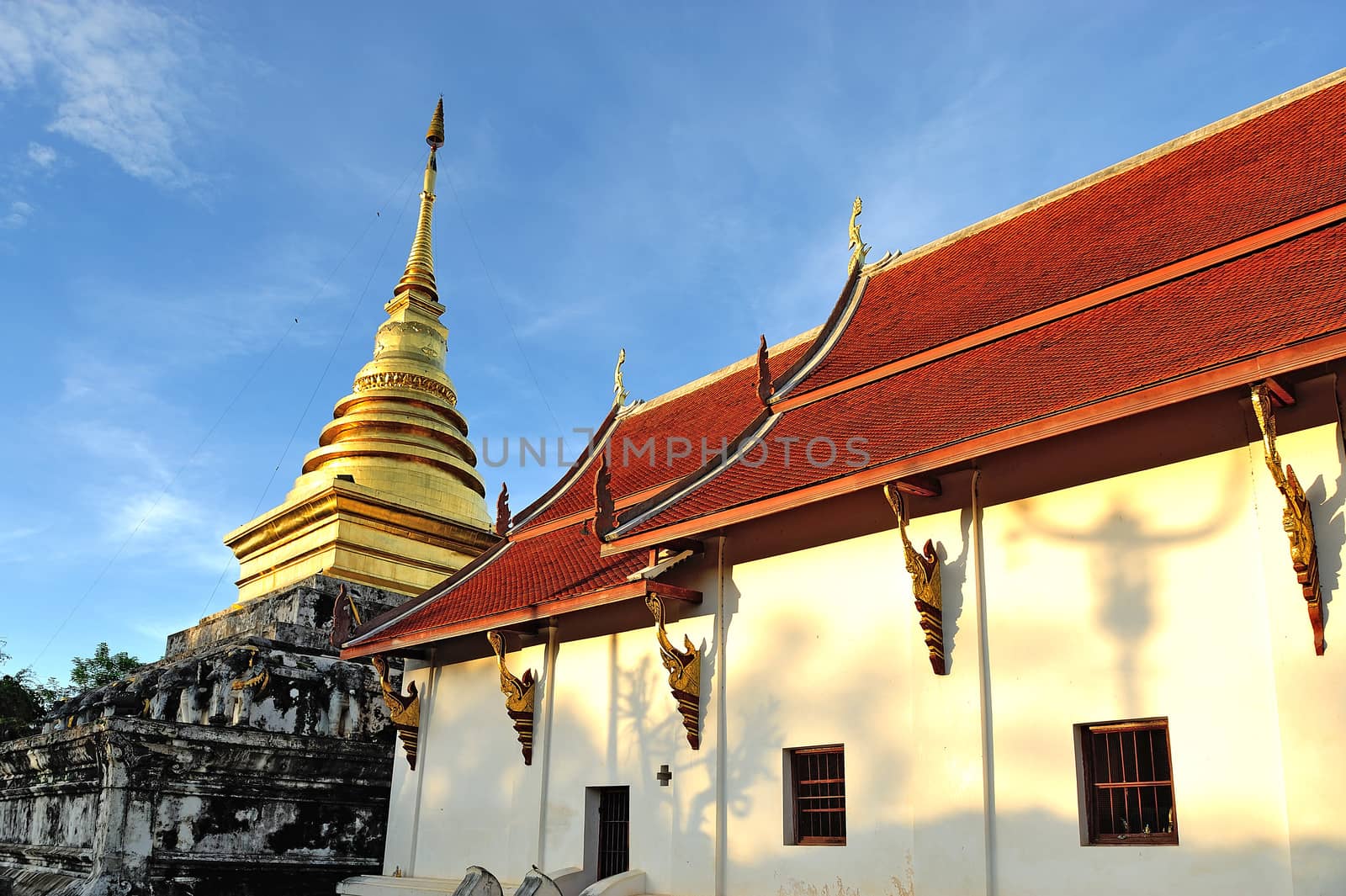 Golden Pagoda and blue sky, Wat Phra Thad Chang Kham, Nan Thailand
