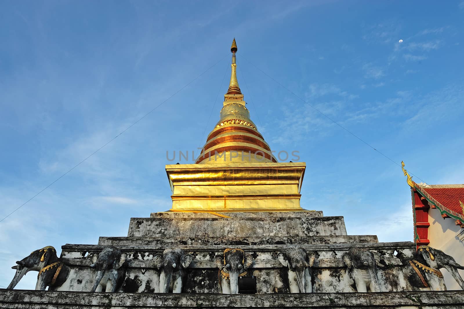 Golden Pagoda and blue sky, Wat Phra Thad Chang Kham, Nan Thailand