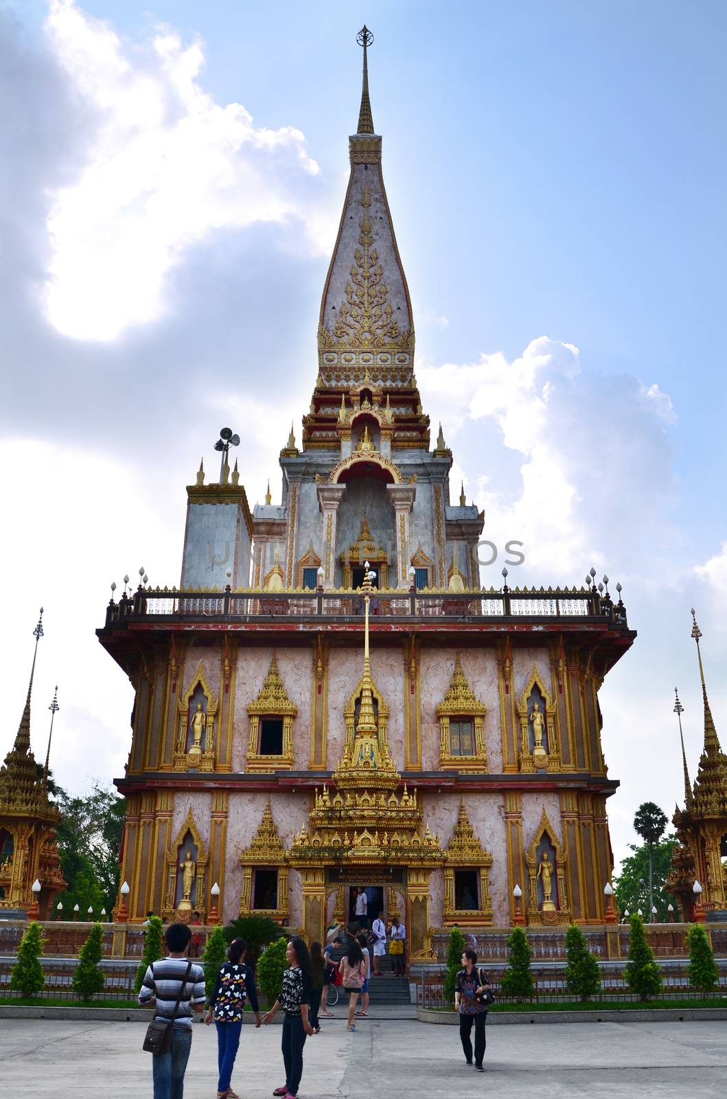 PHUKET, THAILAND - APRIL 15, 2014 : Wat Chaitharam or Wat Charong on April 15, 2014, The temple is one of the most sacred temple in Phuket city. Many buddhist come here for pray to the sacred monks, Phuket , Thailand. 