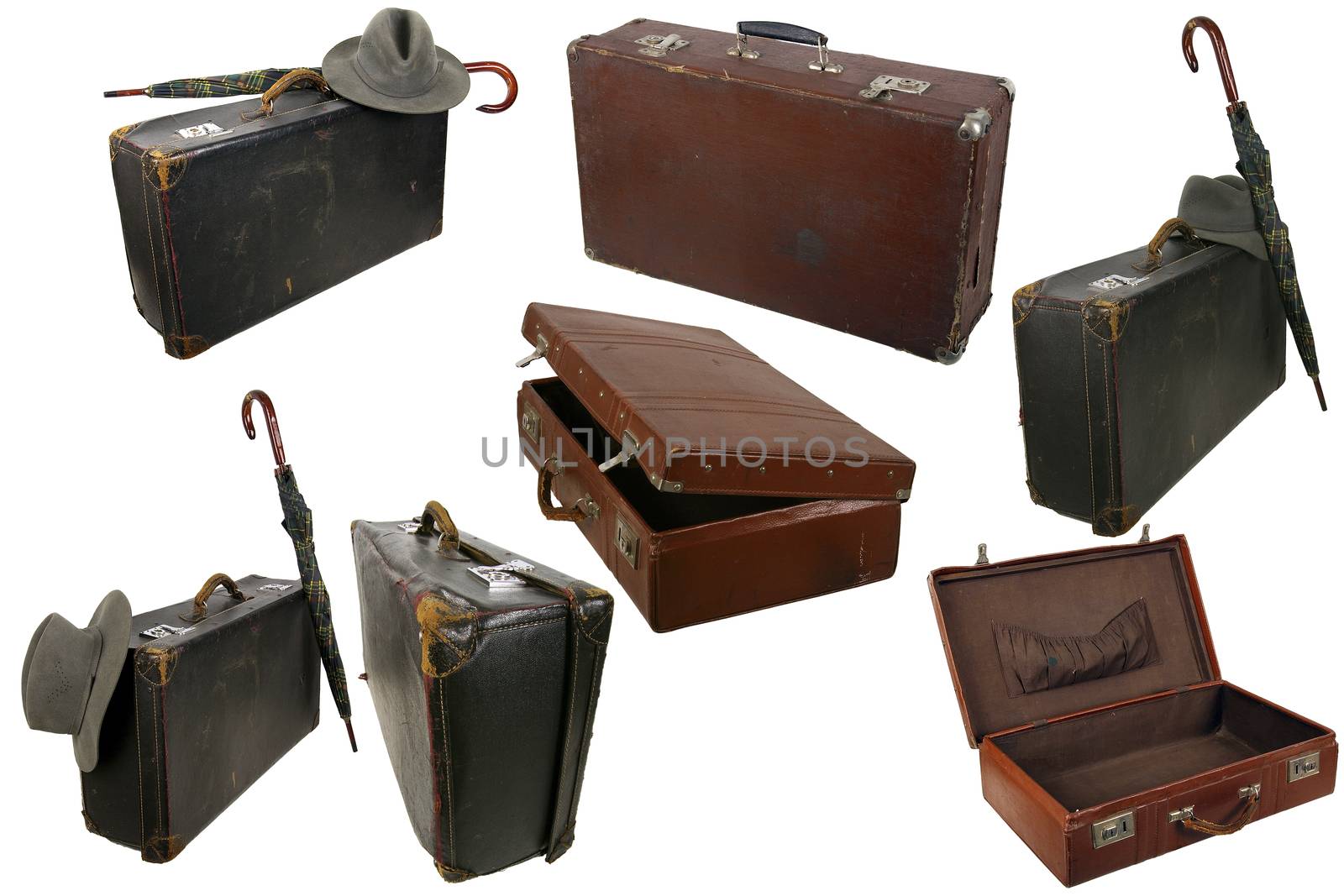 Old brown suitcase on a light background