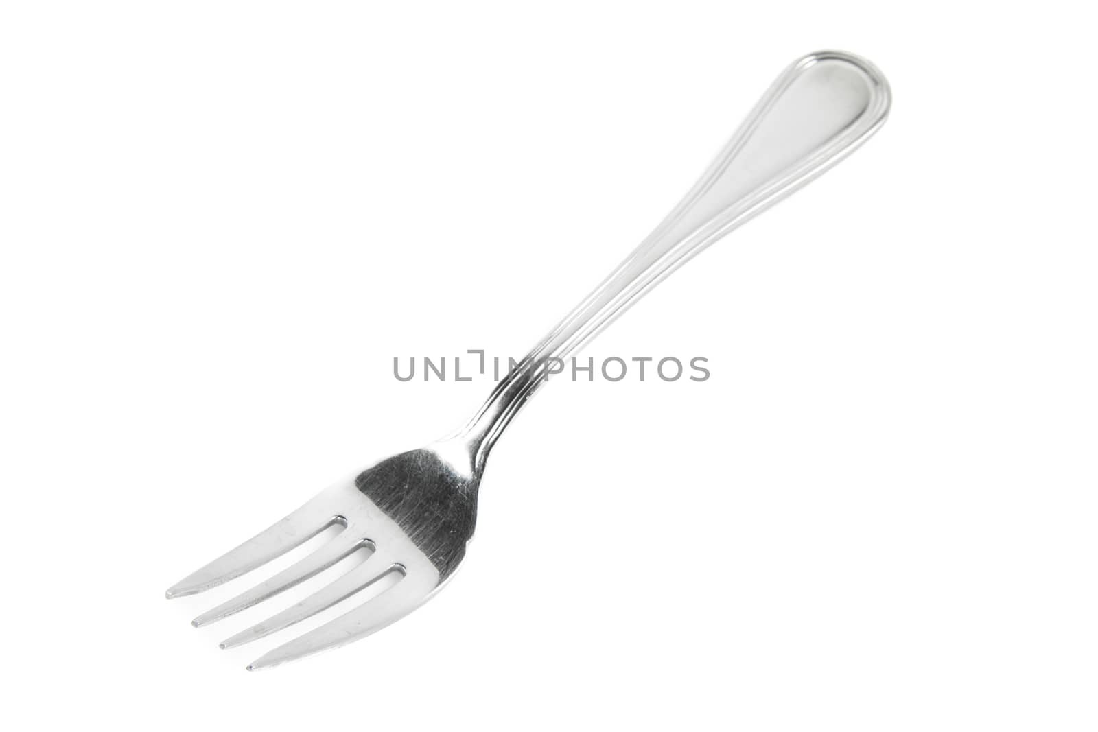 Closeup view of fork isolated on white background
