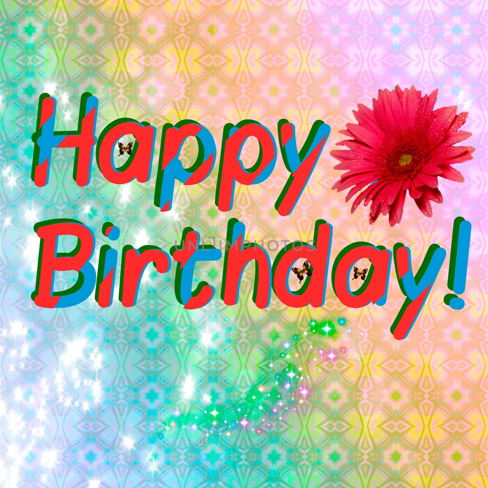 Digital computer graphic - postcard Happy Birthday!