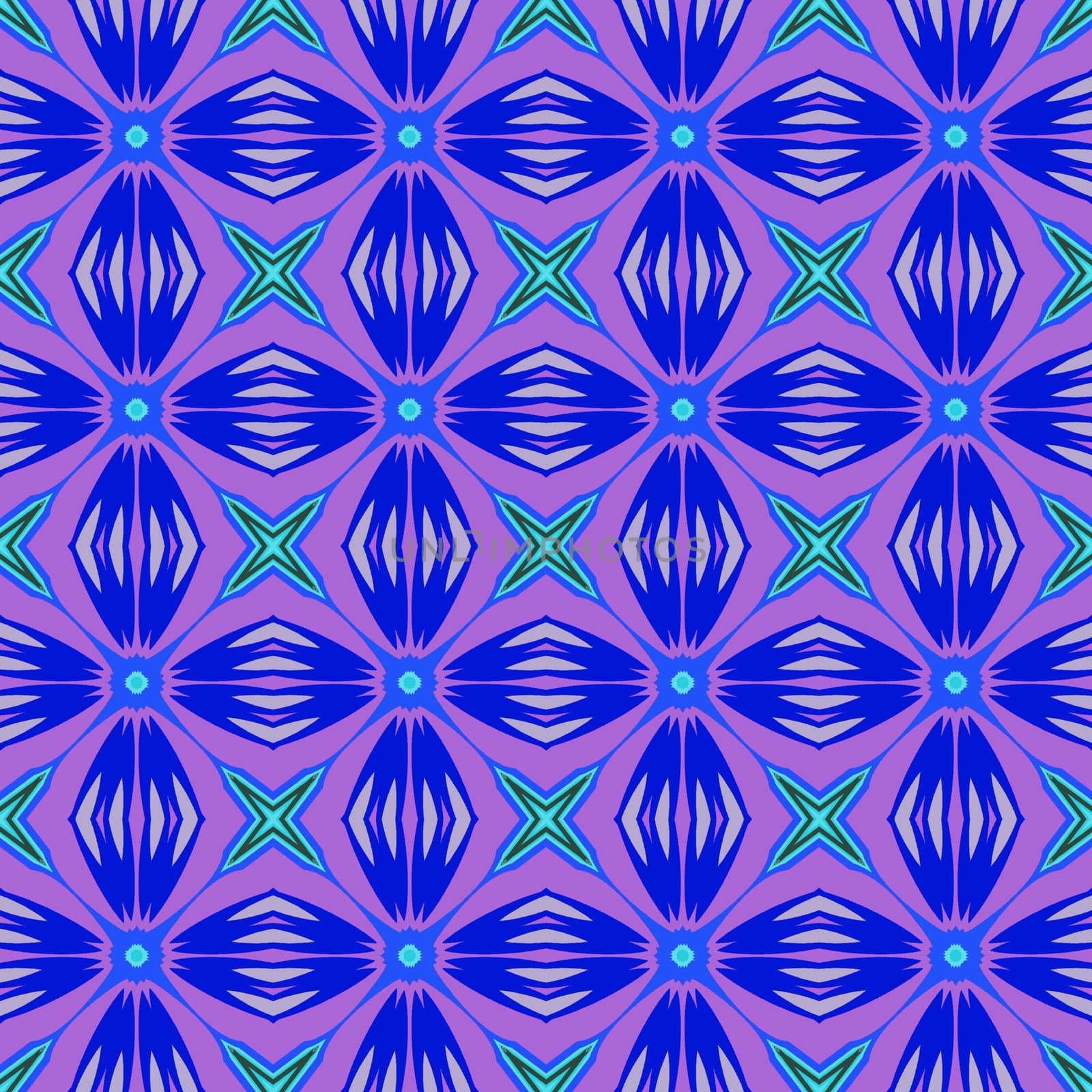 Digital computer graphic - seamless decorative ornament Ina blue color for design.