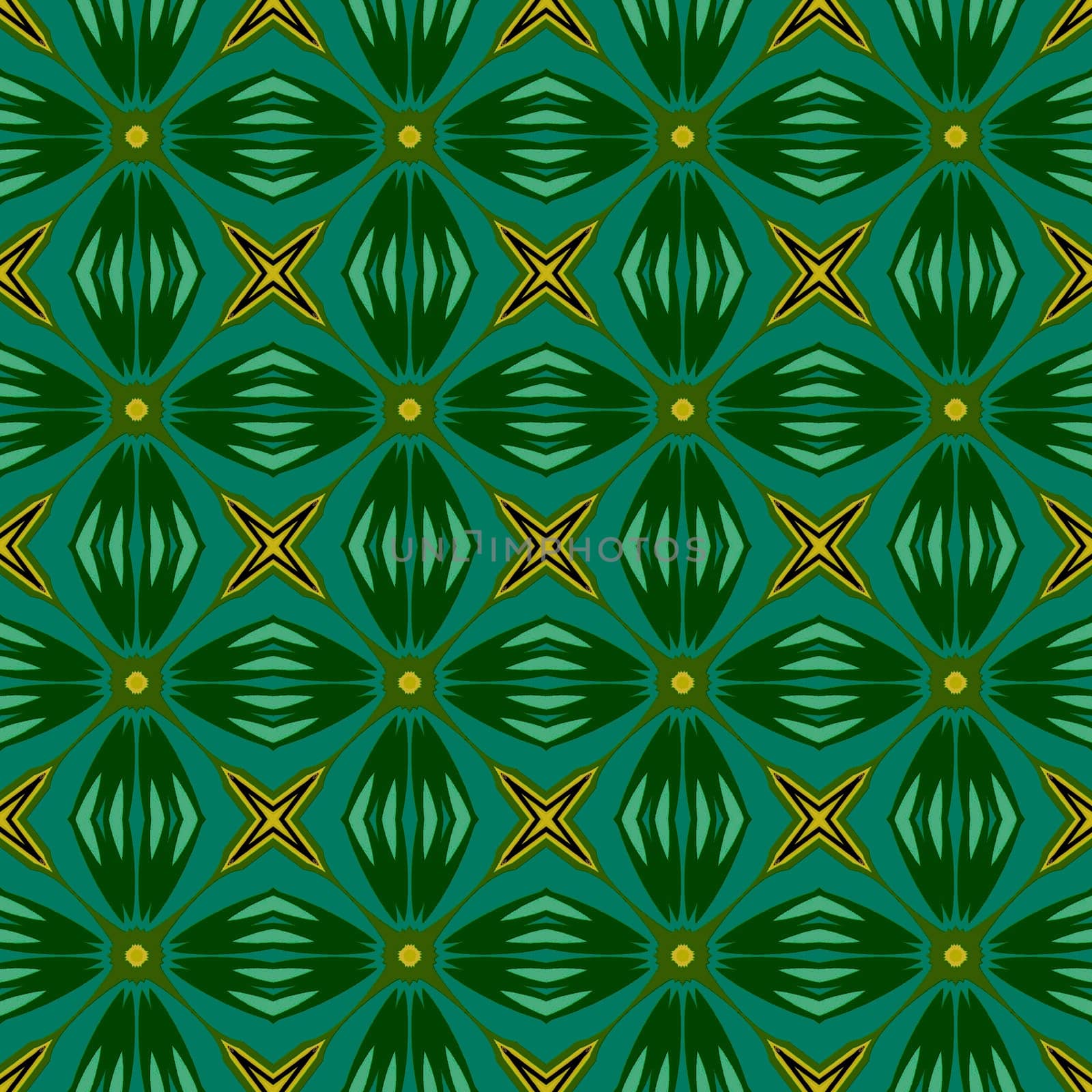 Digital computer graphic - seamless decorative ornament Ina dark - green color for design.