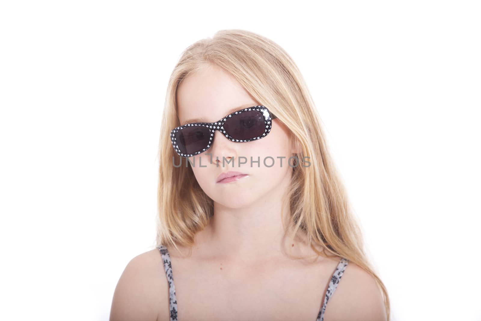 young blond girl with sunglasses in studio by ahavelaar