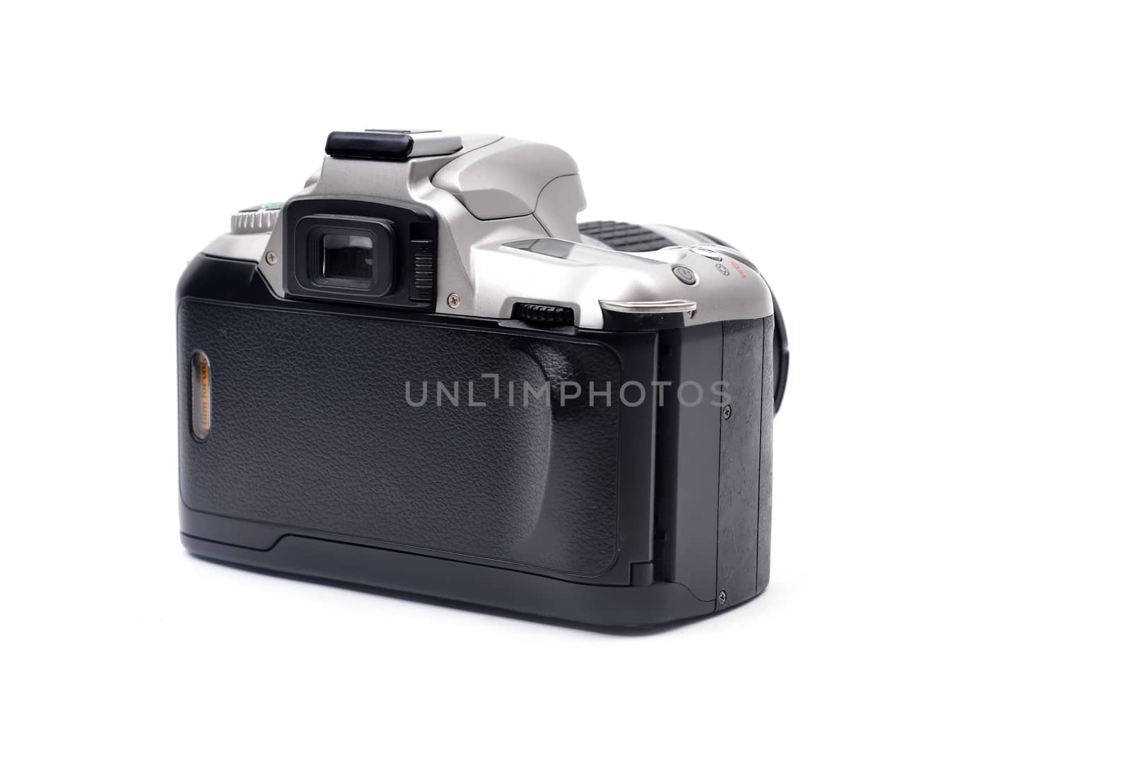 camera with 35 mm film on white background
