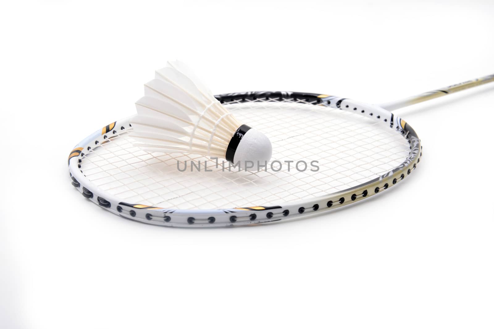 new shuttlecock and racket isolated on  white background