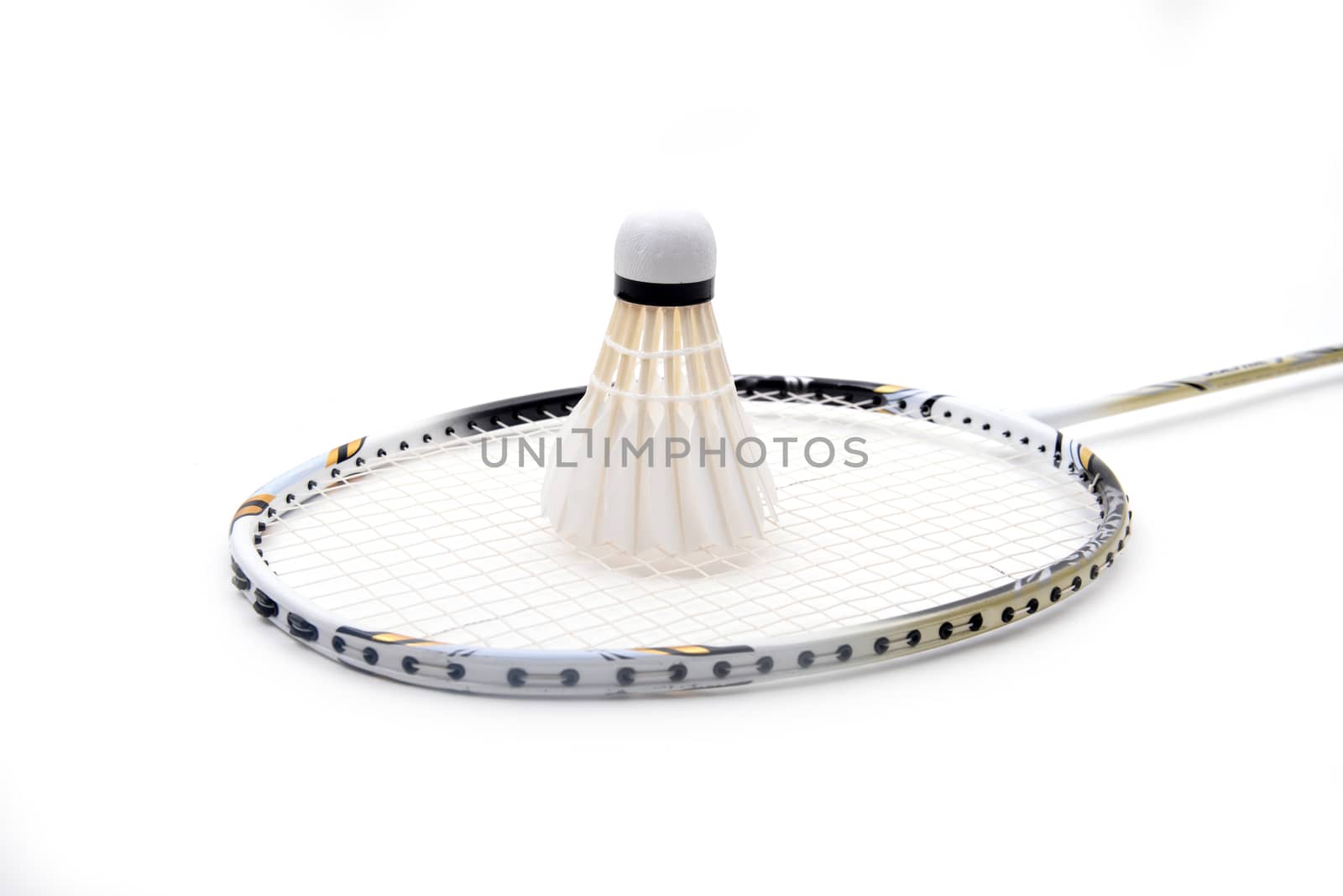 new shuttlecock and racket isolated on  white background