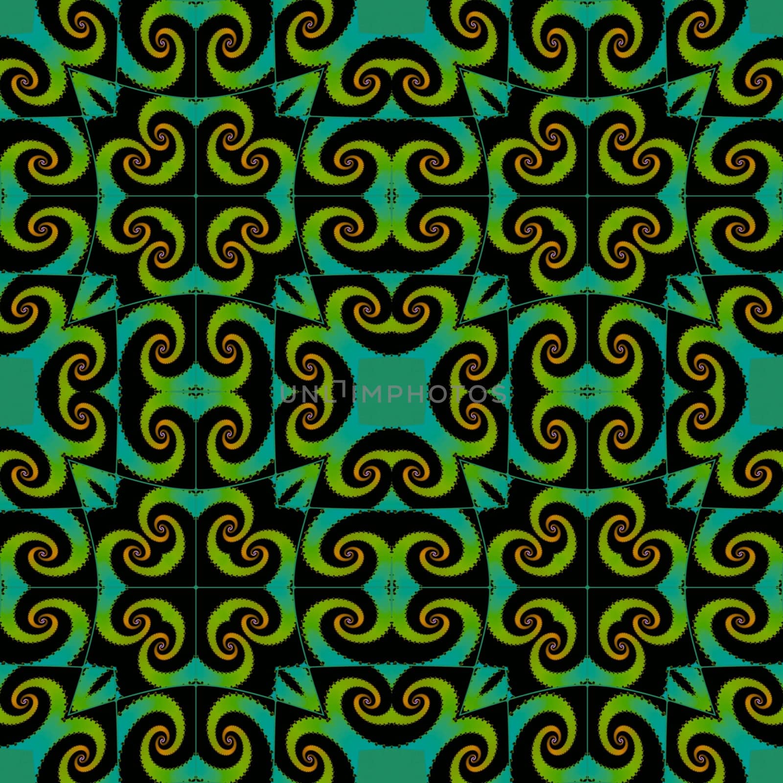 Digital computer graphic - seamless decorative ornament Ina green colors for design.