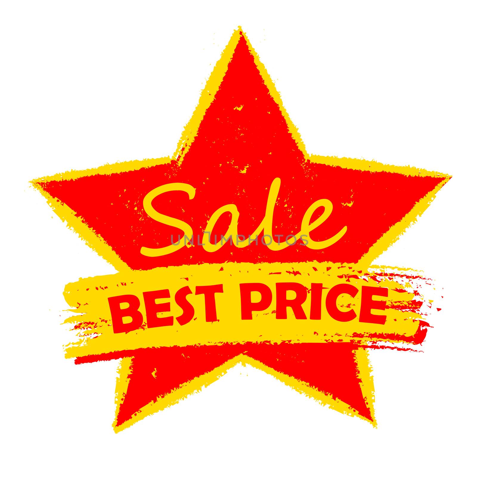 best price sale in star, yellow and red drawn label by marinini