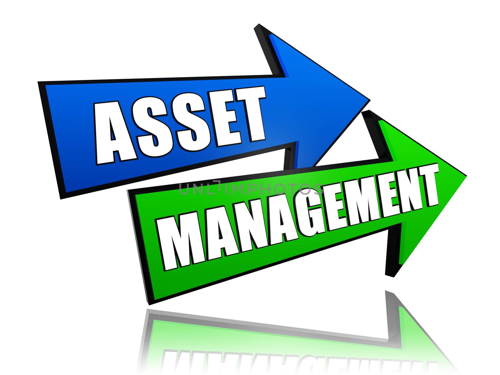asset management - text in 3d arrows, business financial operation concept