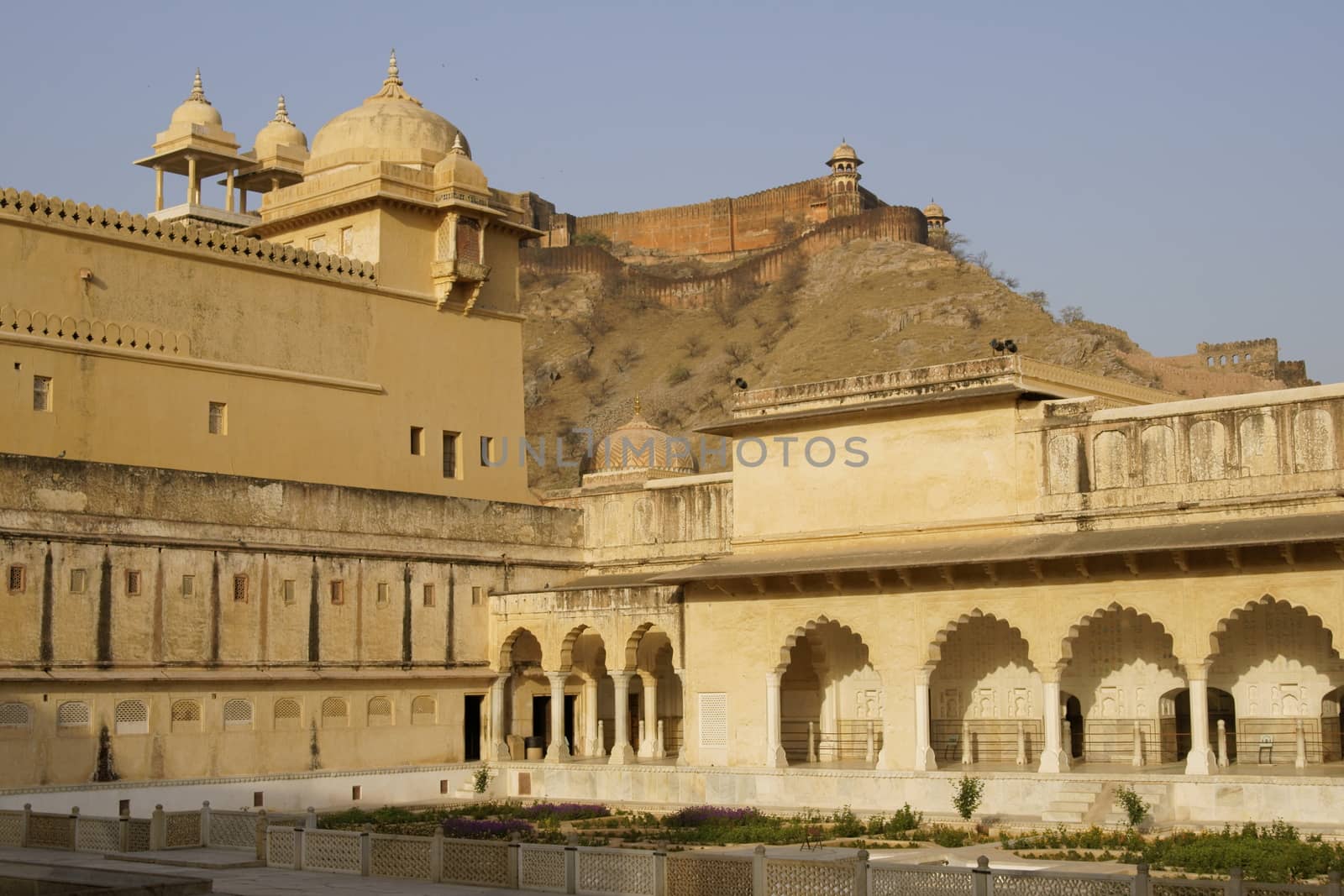 Courtyard inside Amber Fort. Historic building and former home to the Maharajah of Jaipur in Rajasthan India