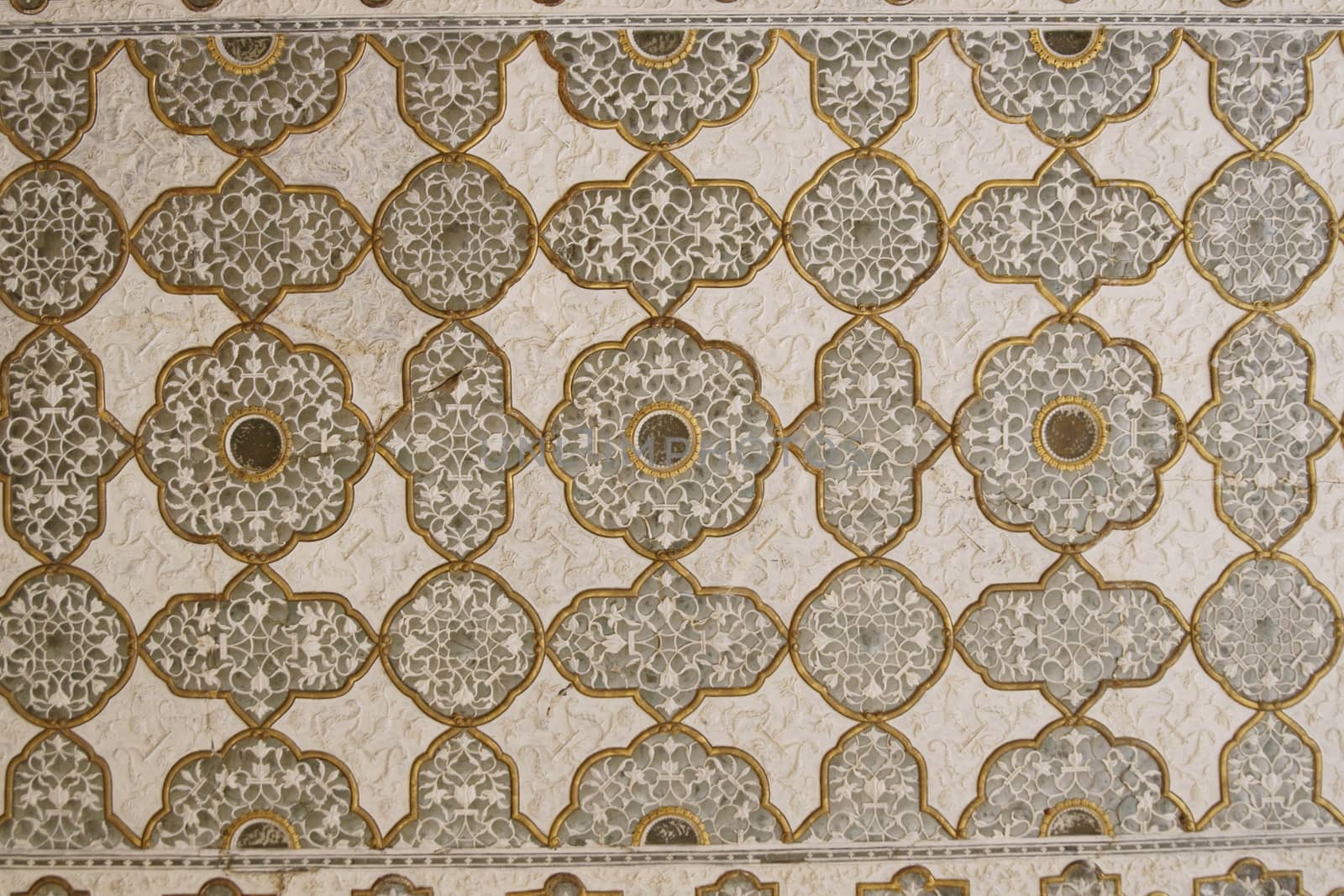 Ornate mirrored ceiling in Amber Palace, Jaipur, Rajasthan, India