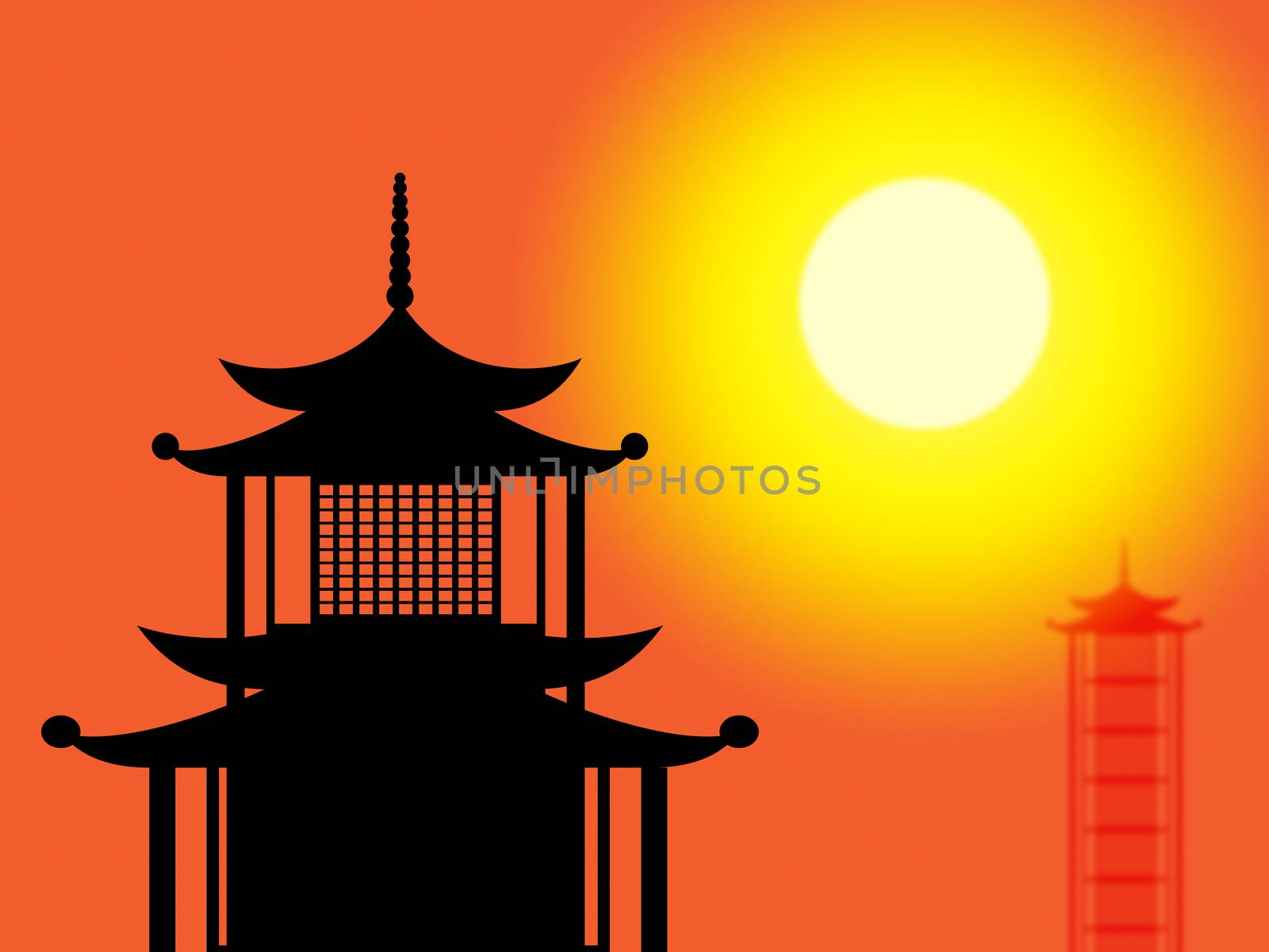 Pagoda Silhouette Indicating Asian Religious And Oriental