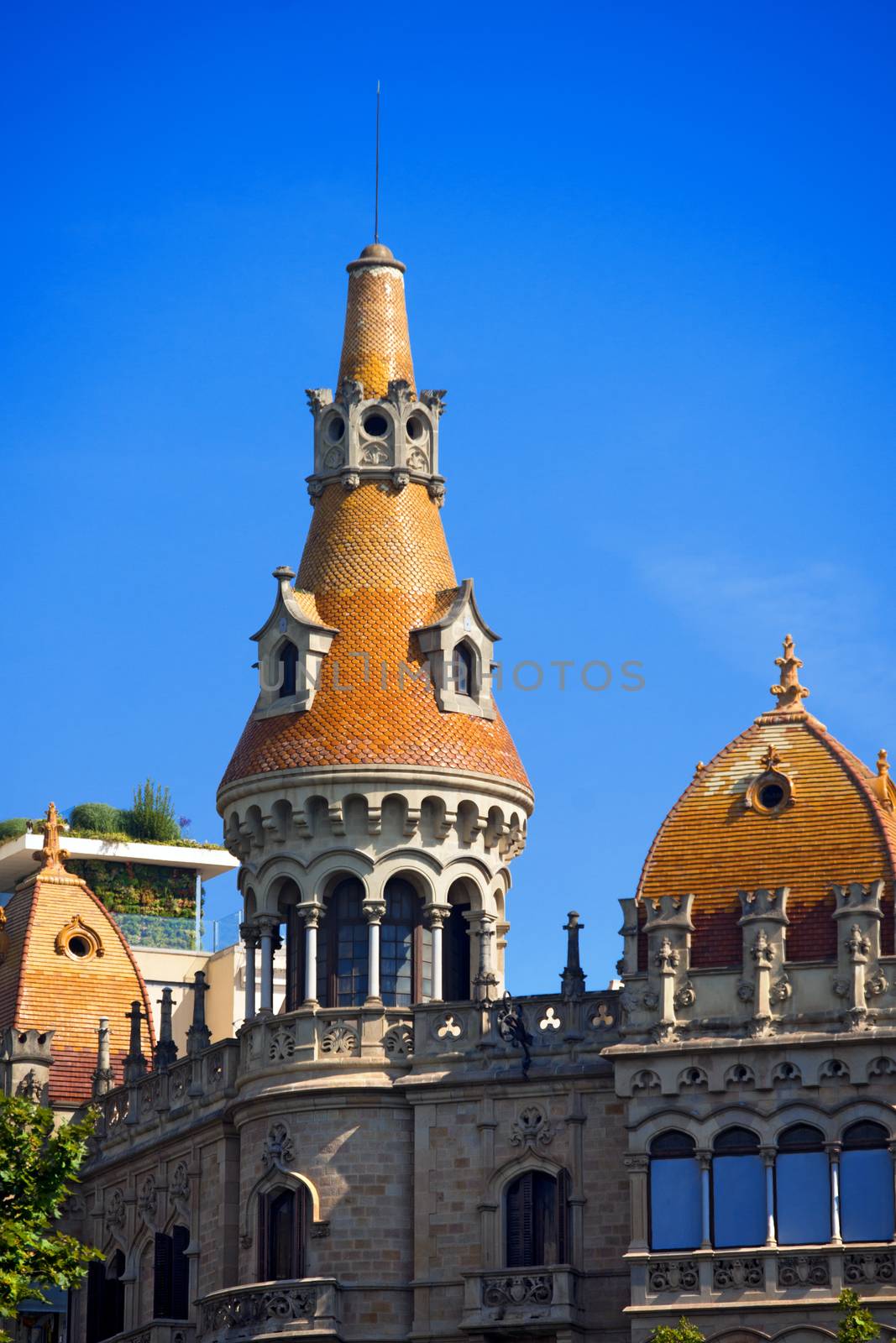 BARCELONA, SPAIN - JUNE 12, 2014: the buildings "Cases Antoni Rocamora" built by the Bassegoda brothers in 1917 in Passeig de Gracia, Barcelona, Spain