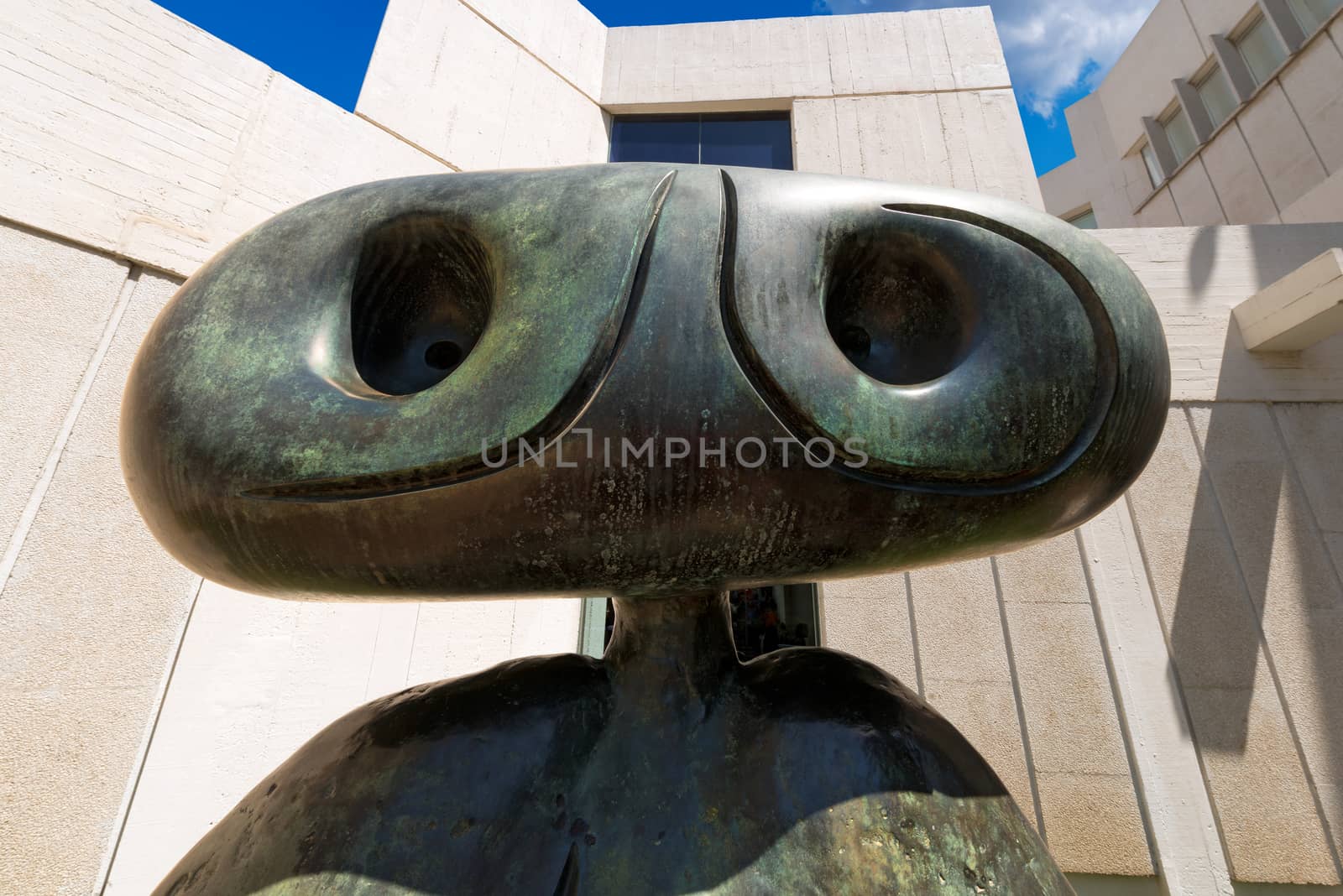 BARCELONA, SPAIN - JUNE 11, 2014: Personnage (Personage) - 1970 of Joan Miro (1893-1983). The bronze statue is located at the entrance to the Museum and Foundation Joan Miro in Barcelona. 