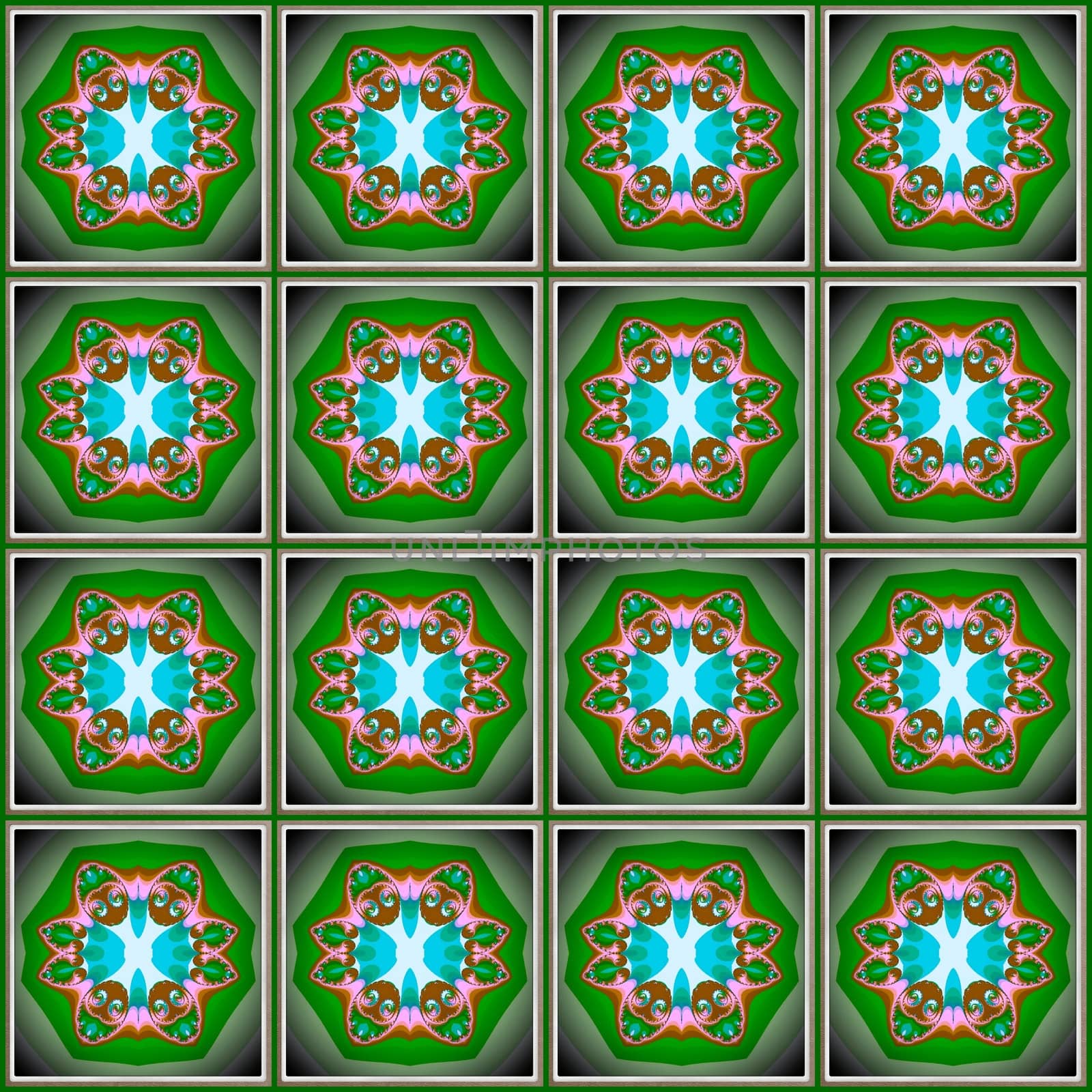 Digital computer graphic - seamless fractal pattern in a green colors for design.