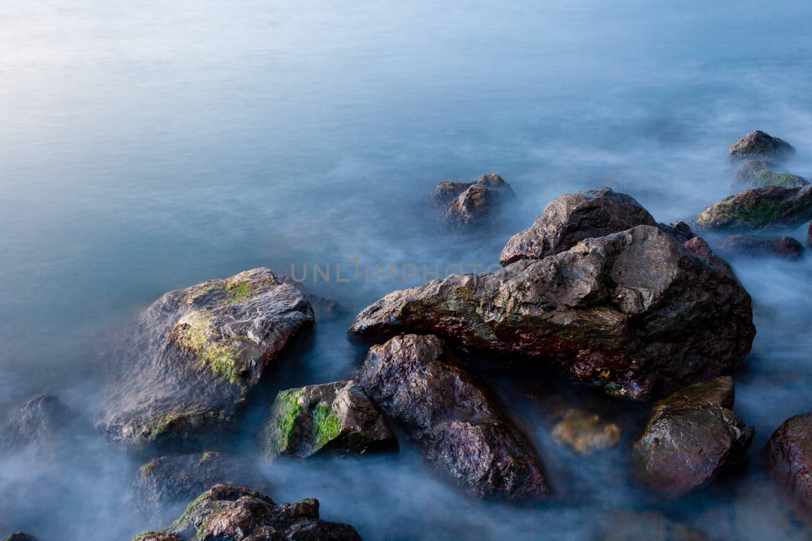 long exposure of sea rocks in the morning