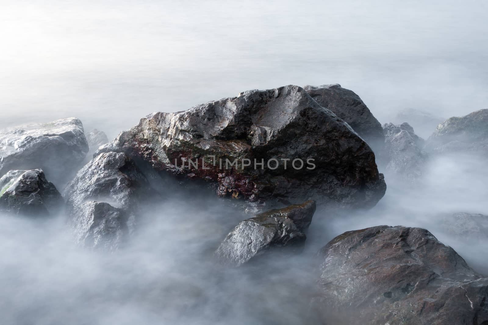 long exposure of sea rocks in the morning