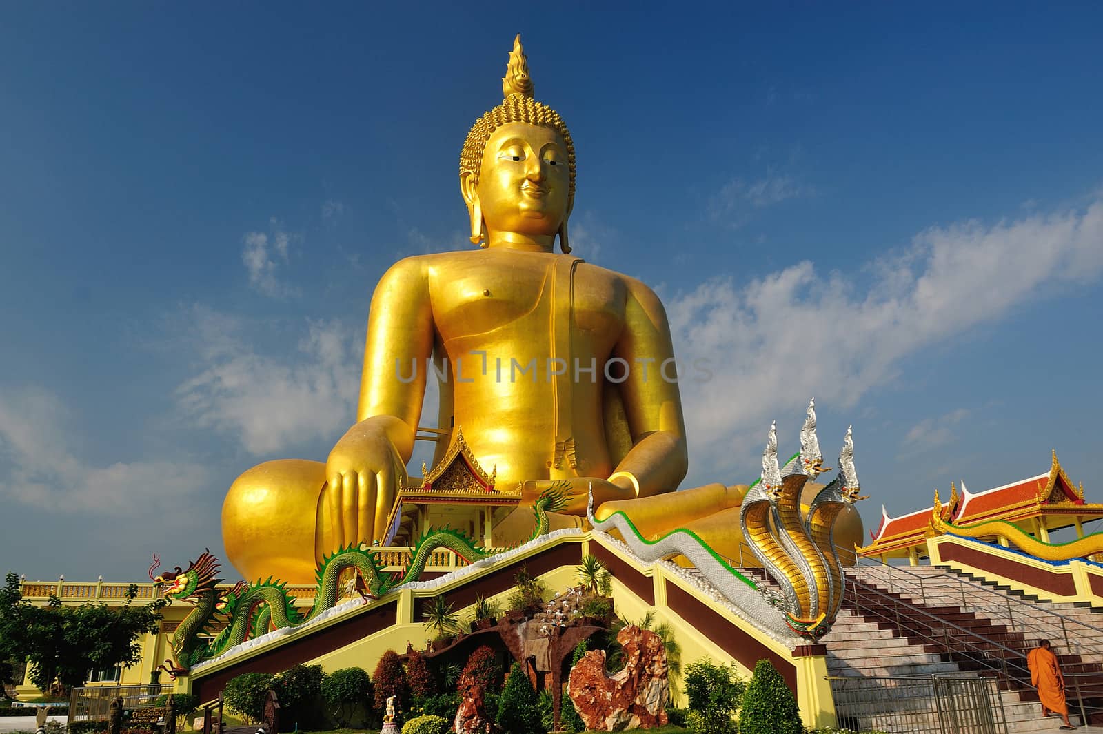 Golden Buddha statue at Wat Muang in Angthong, Thailand by think4photop