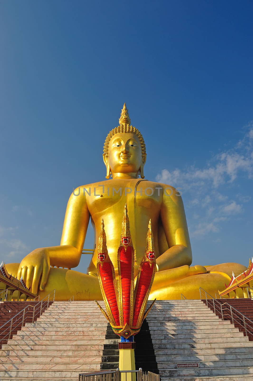 Golden Buddha statue at Wat Muang in Angthong, Thailand by think4photop