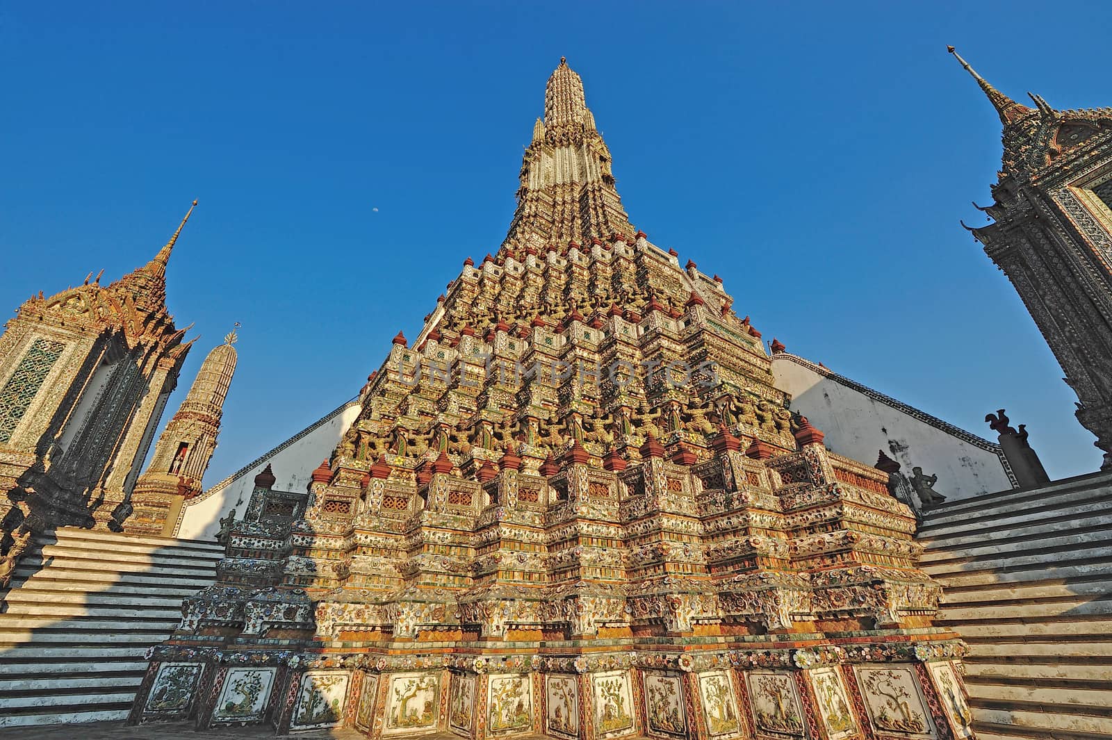 Temple Wat Arun near Chao Phraya River Bangkok Thailand