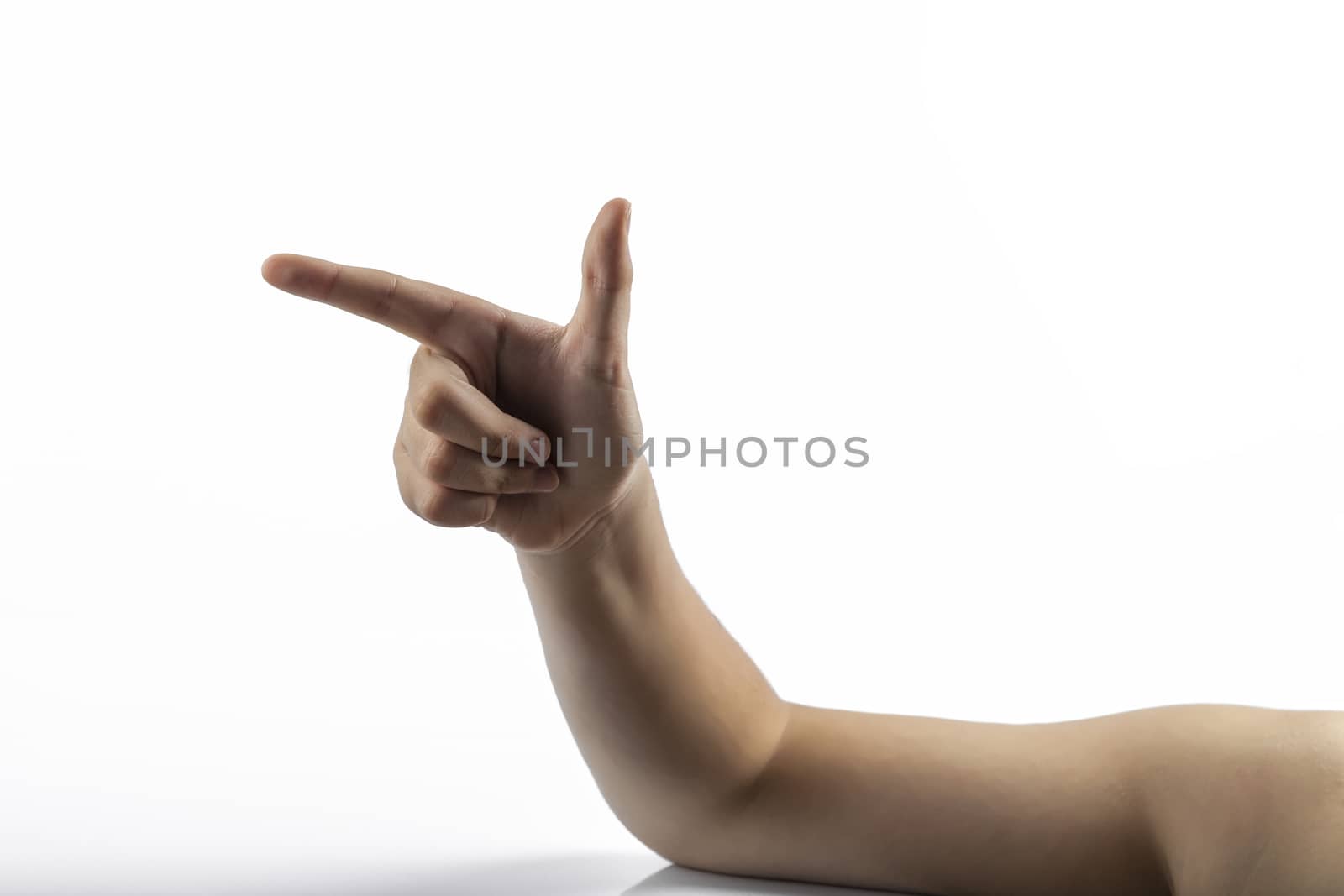 Young hands makes a gesture: number two sign or gun sign